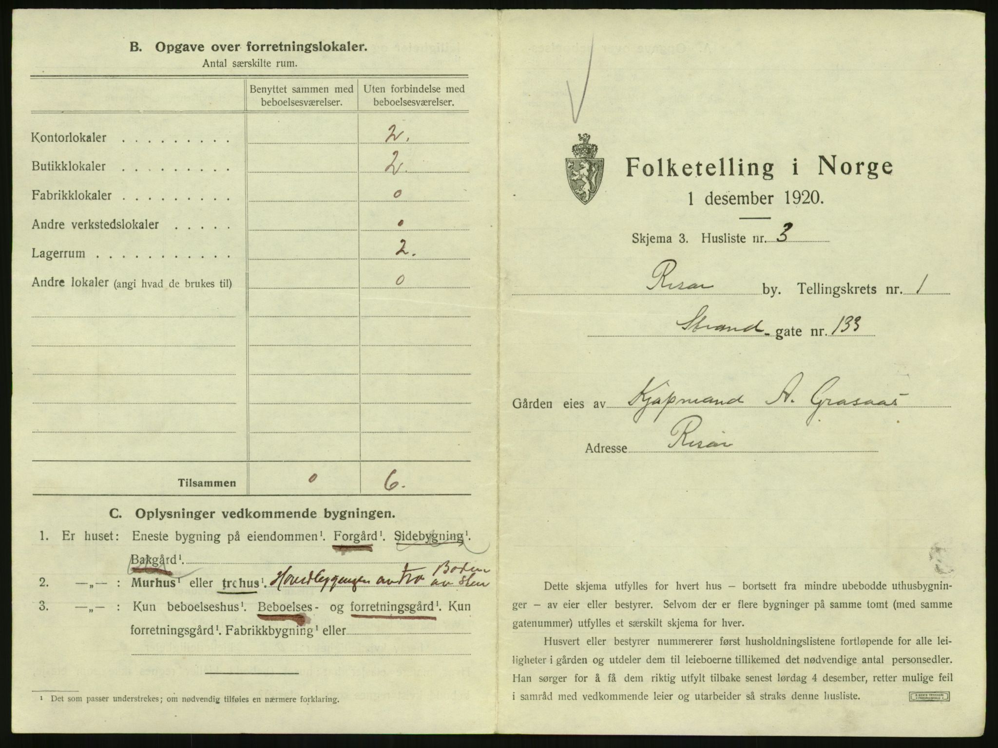 SAK, 1920 census for Risør, 1920, p. 33