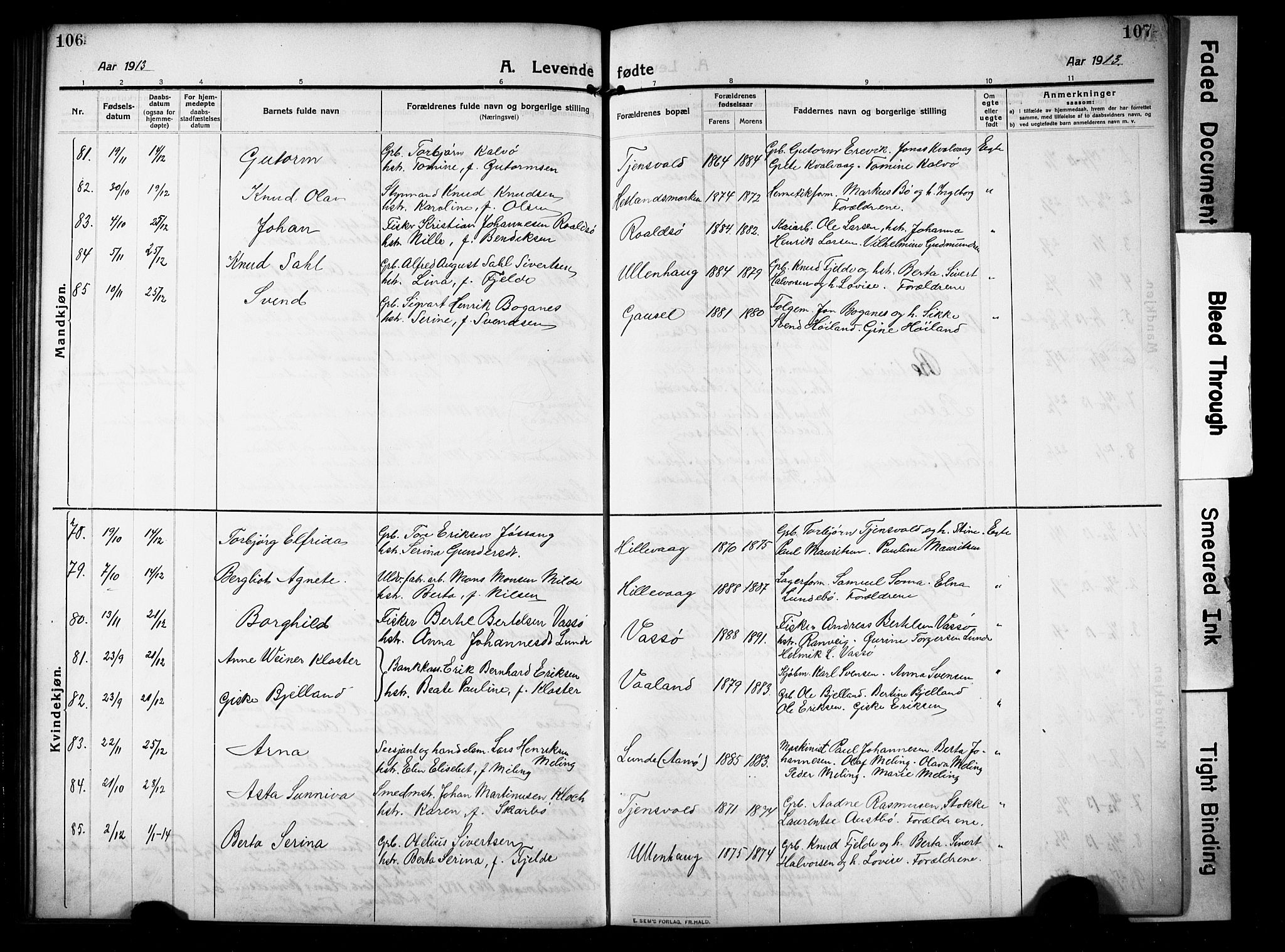 Hetland sokneprestkontor, AV/SAST-A-101826/30/30BB/L0008: Parish register (copy) no. B 8, 1910-1921, p. 106-107