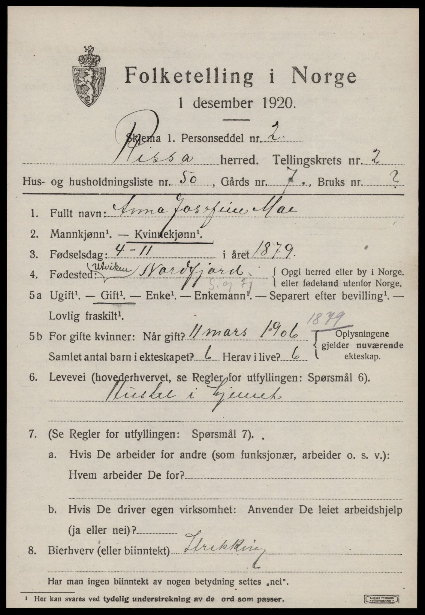 SAT, 1920 census for Rissa, 1920, p. 2281