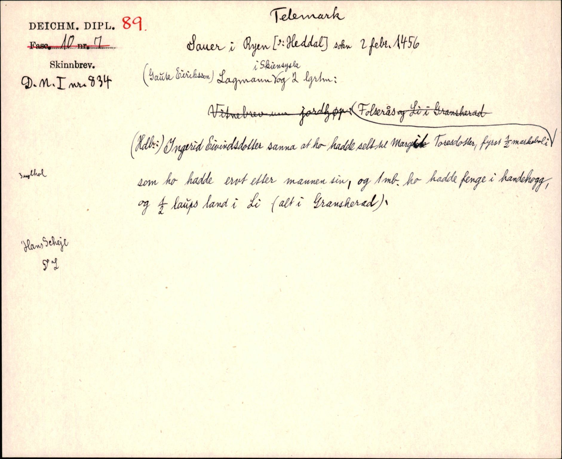 Riksarkivets diplomsamling, AV/RA-EA-5965/F35/F35j/L0001: Regestsedler: Deichmanske diplomer nr. 1-450, p. 187