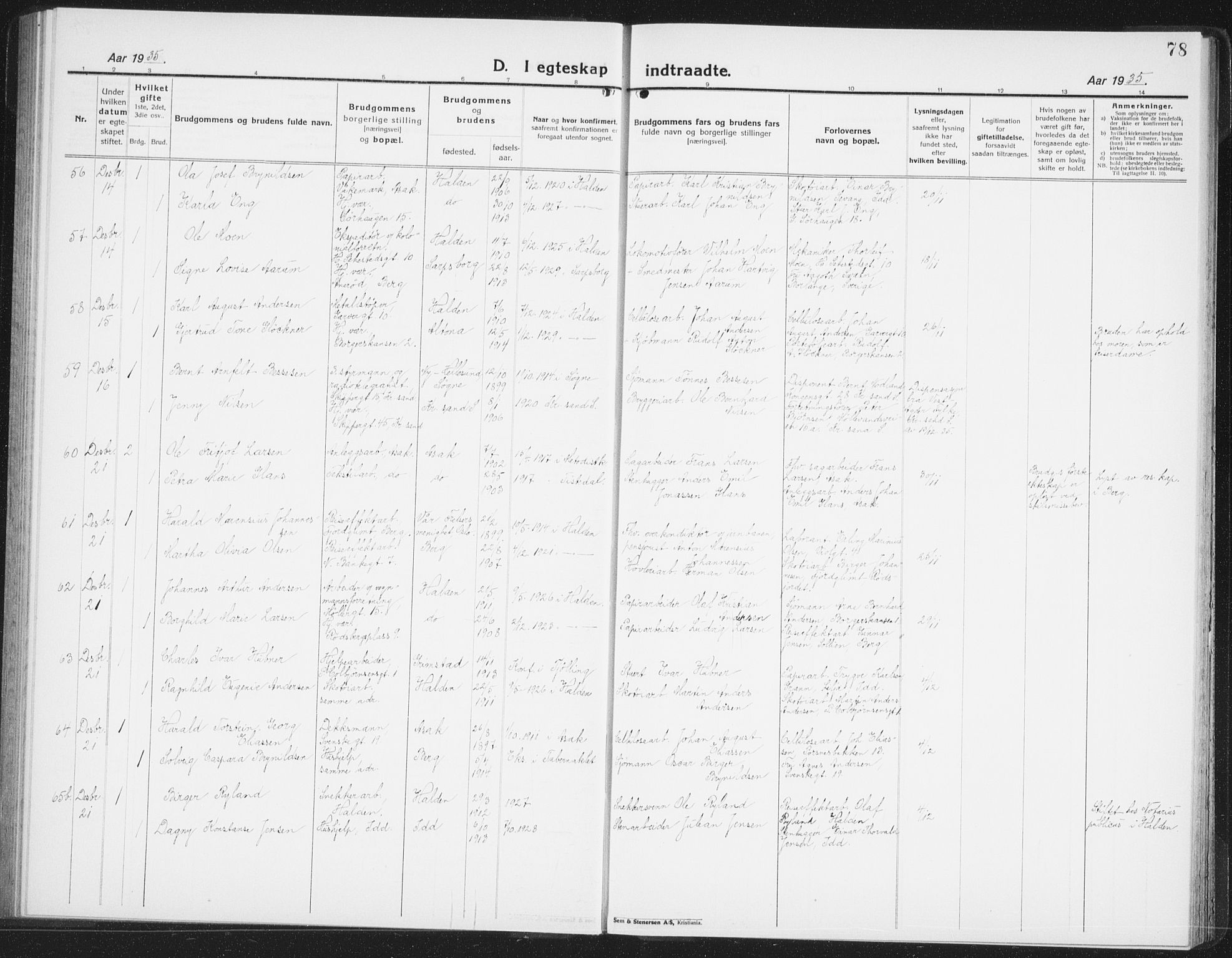 Halden prestekontor Kirkebøker, SAO/A-10909/G/Ga/L0014: Parish register (copy) no. 14, 1925-1943, p. 78