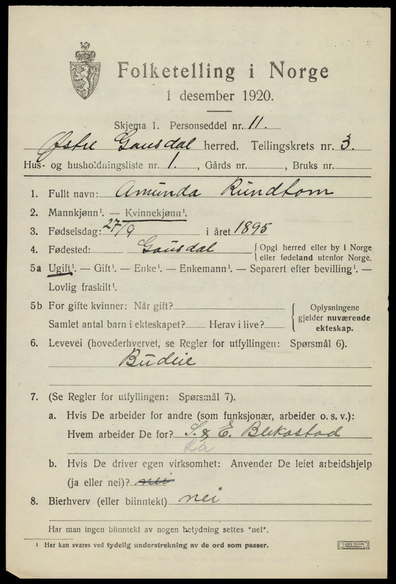 SAH, 1920 census for Østre Gausdal, 1920, p. 1930