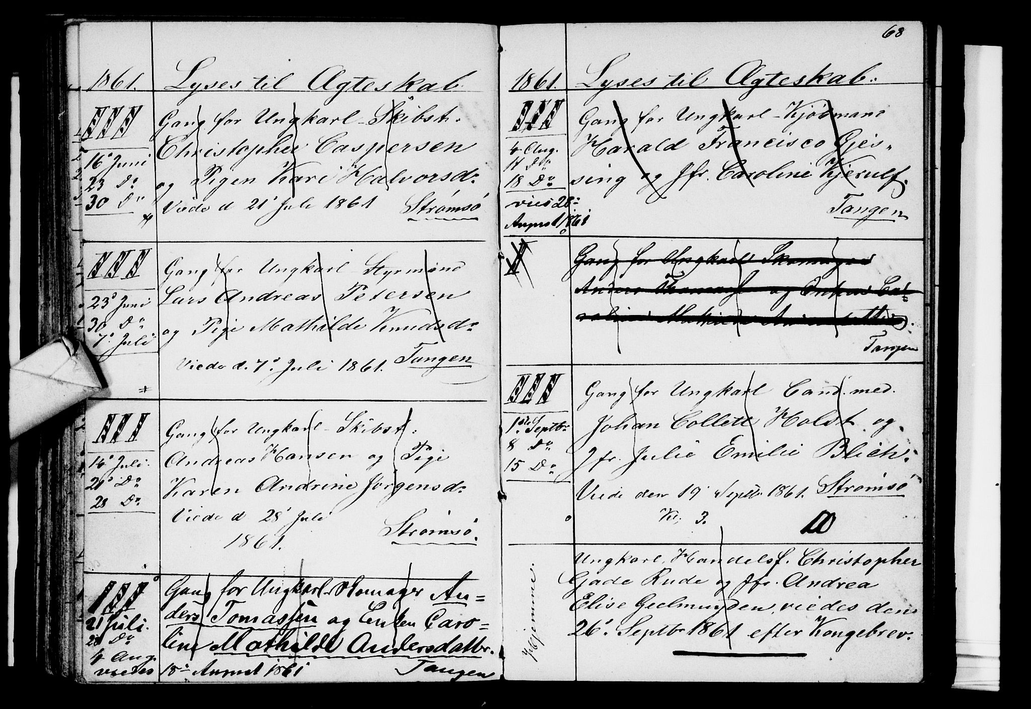 Strømsø kirkebøker, SAKO/A-246/H/Ha/L0002: Banns register no. 2, 1850-1866, p. 68