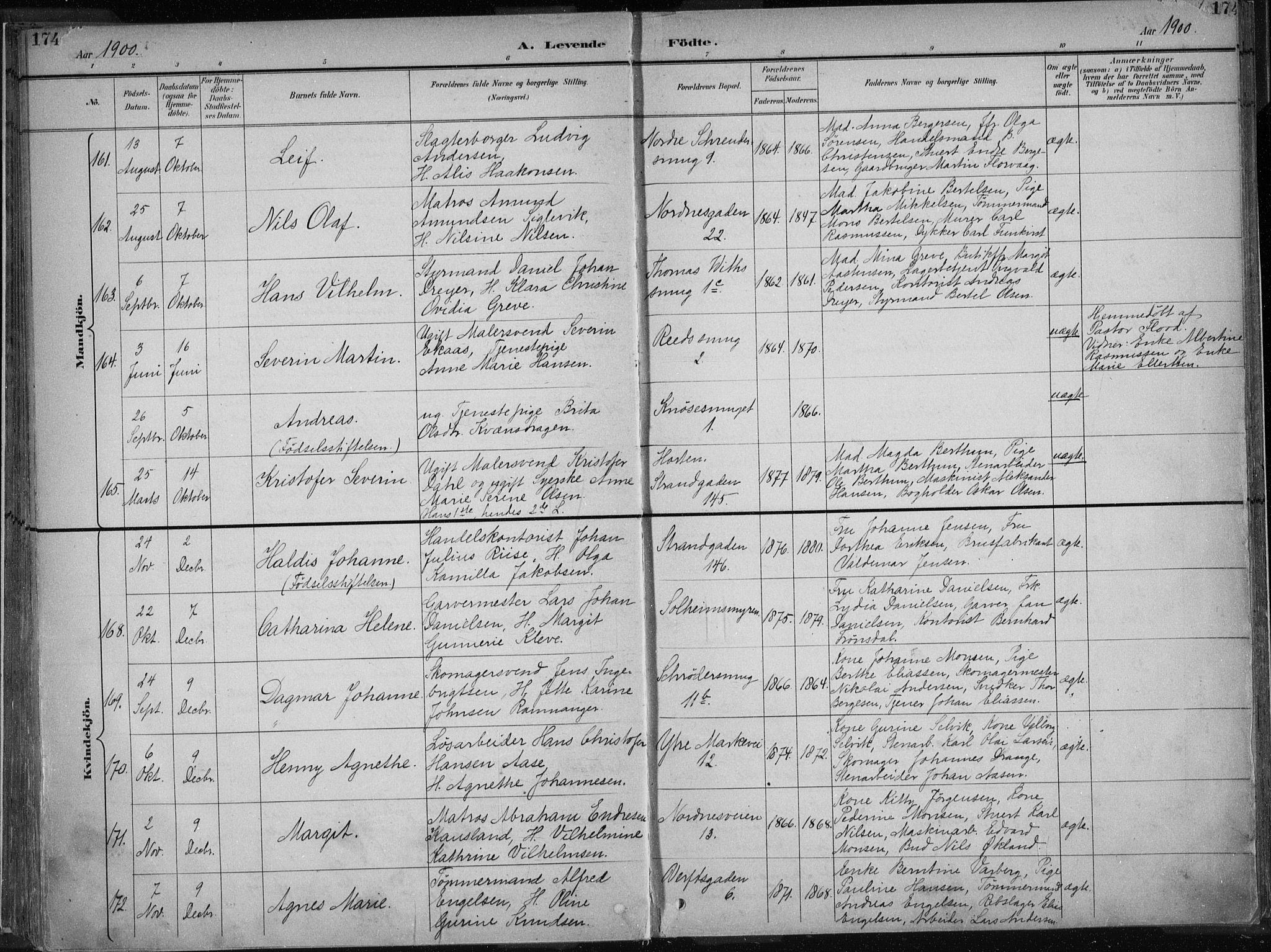 Nykirken Sokneprestembete, AV/SAB-A-77101/H/Haa/L0018: Parish register (official) no. B 6, 1895-1903, p. 174
