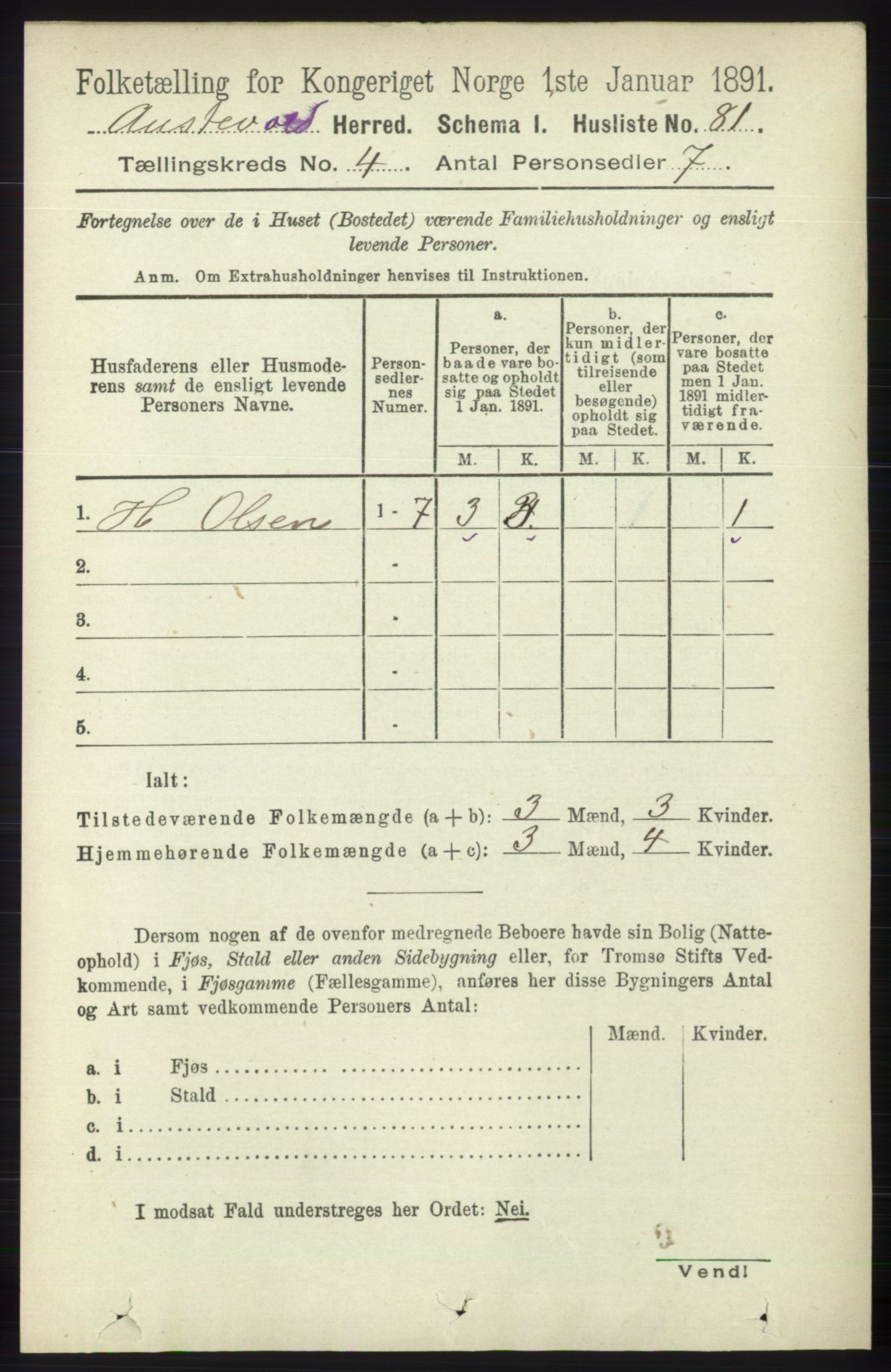 RA, 1891 census for 1244 Austevoll, 1891, p. 1411