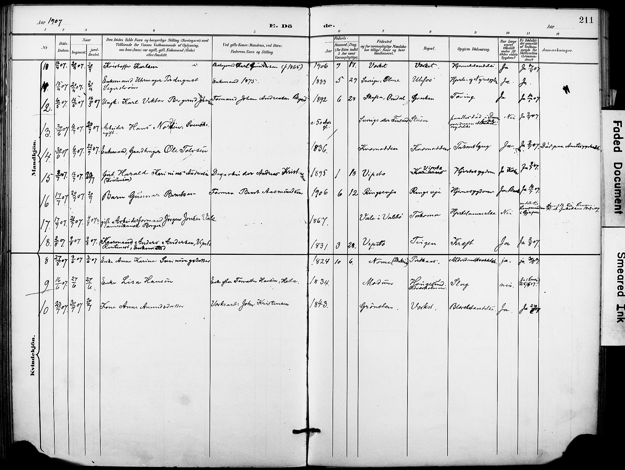 Holla kirkebøker, SAKO/A-272/F/Fa/L0010: Parish register (official) no. 10, 1897-1907, p. 211