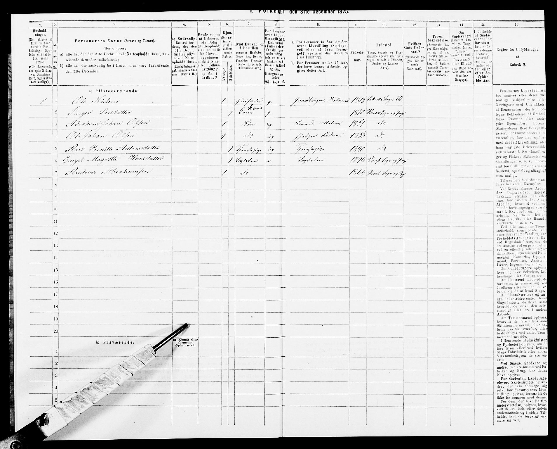 SAK, 1875 census for 1039P Herad, 1875, p. 337