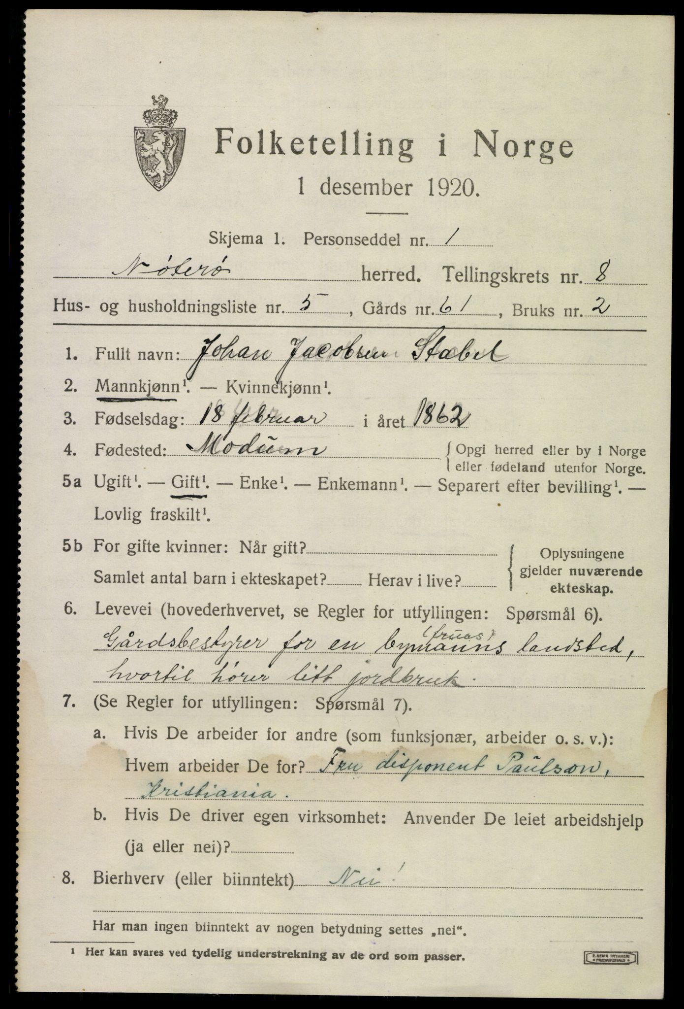 SAKO, 1920 census for Nøtterøy, 1920, p. 10437