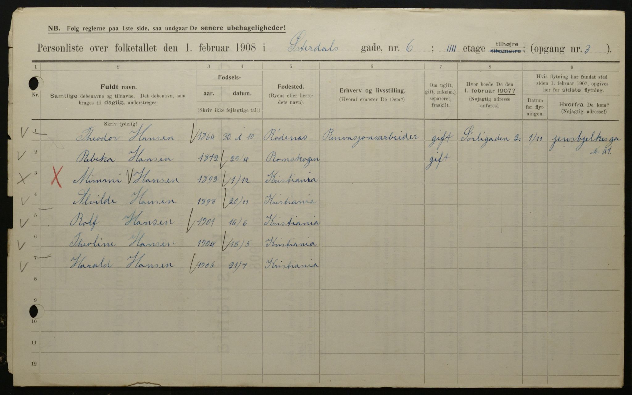 OBA, Municipal Census 1908 for Kristiania, 1908, p. 115903