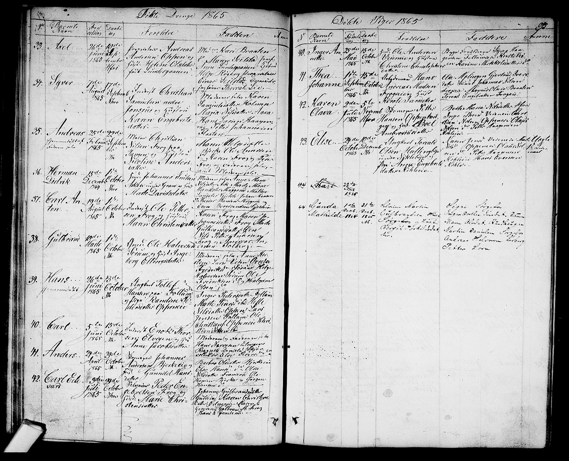 Norderhov kirkebøker, AV/SAKO-A-237/G/Ga/L0006: Parish register (copy) no. I 6, 1849-1876, p. 95