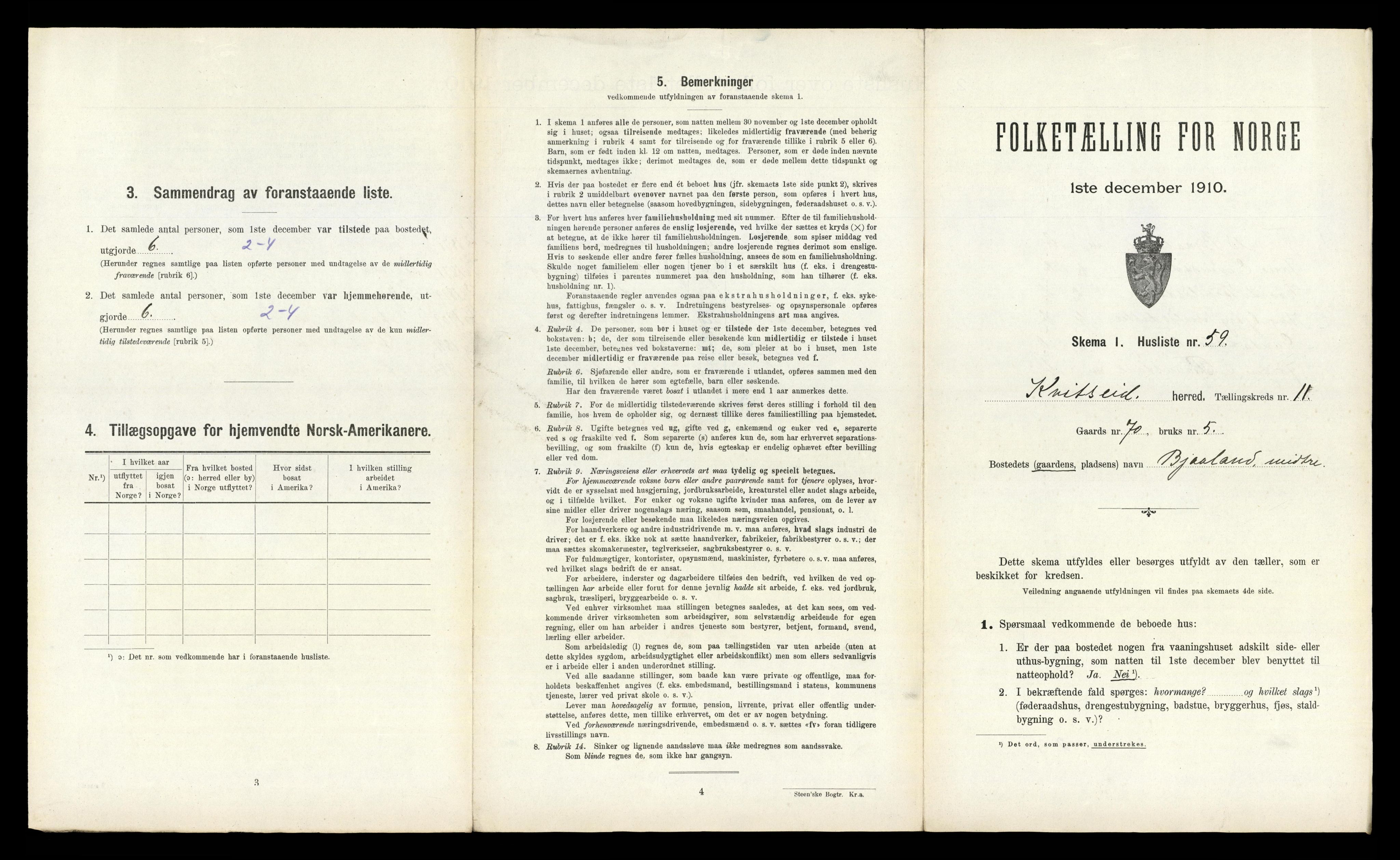 RA, 1910 census for Kviteseid, 1910, p. 1076