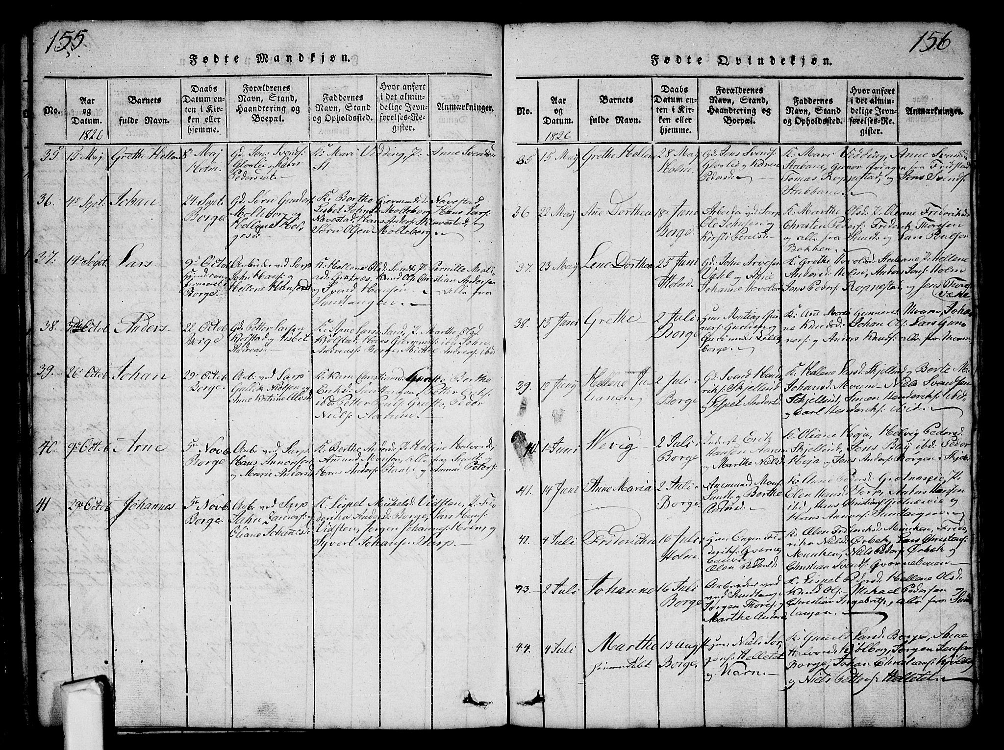 Borge prestekontor Kirkebøker, AV/SAO-A-10903/G/Ga/L0001: Parish register (copy) no.  I 1, 1815-1835, p. 155-156