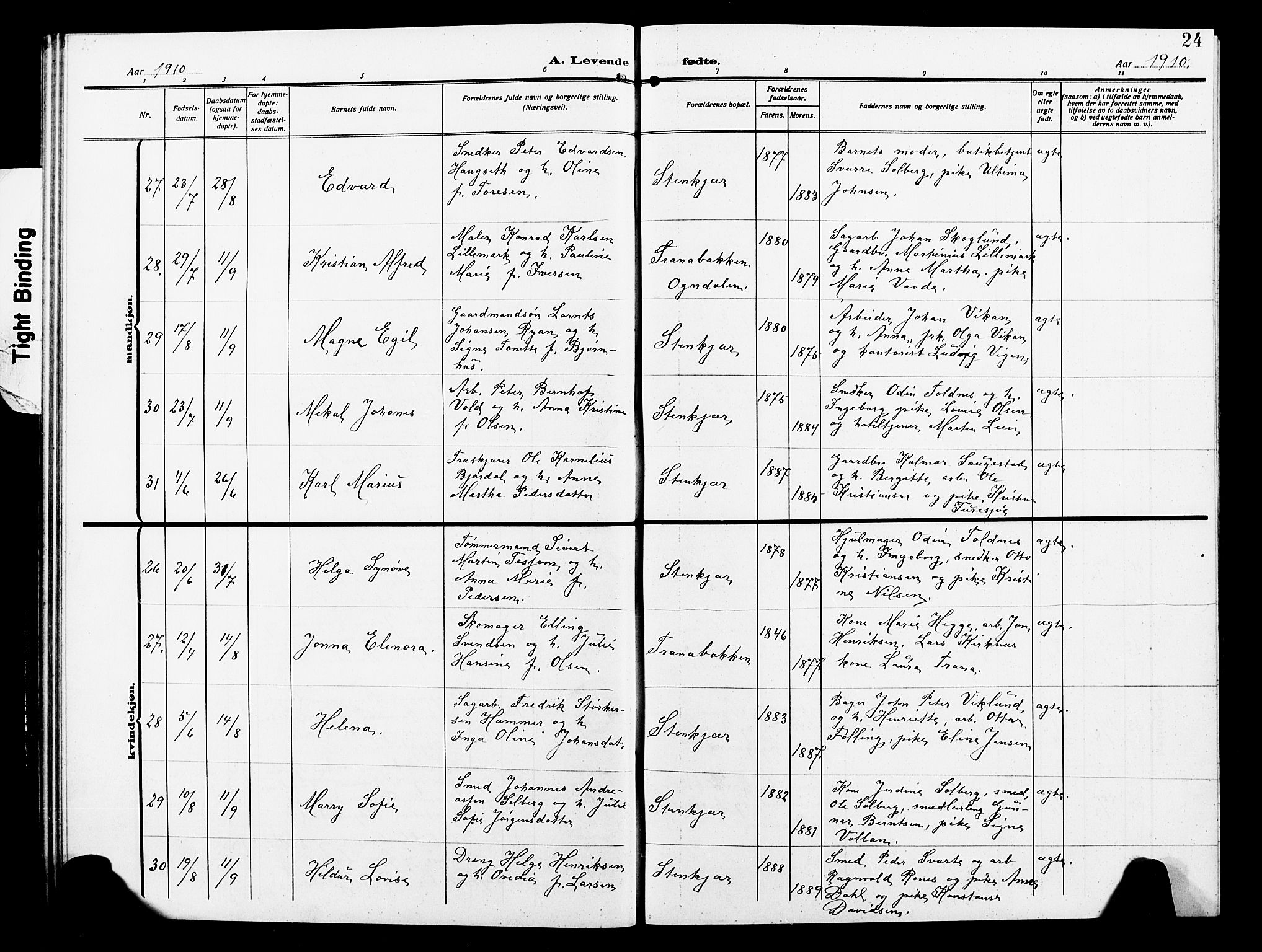 Ministerialprotokoller, klokkerbøker og fødselsregistre - Nord-Trøndelag, AV/SAT-A-1458/739/L0376: Parish register (copy) no. 739C04, 1908-1917, p. 24