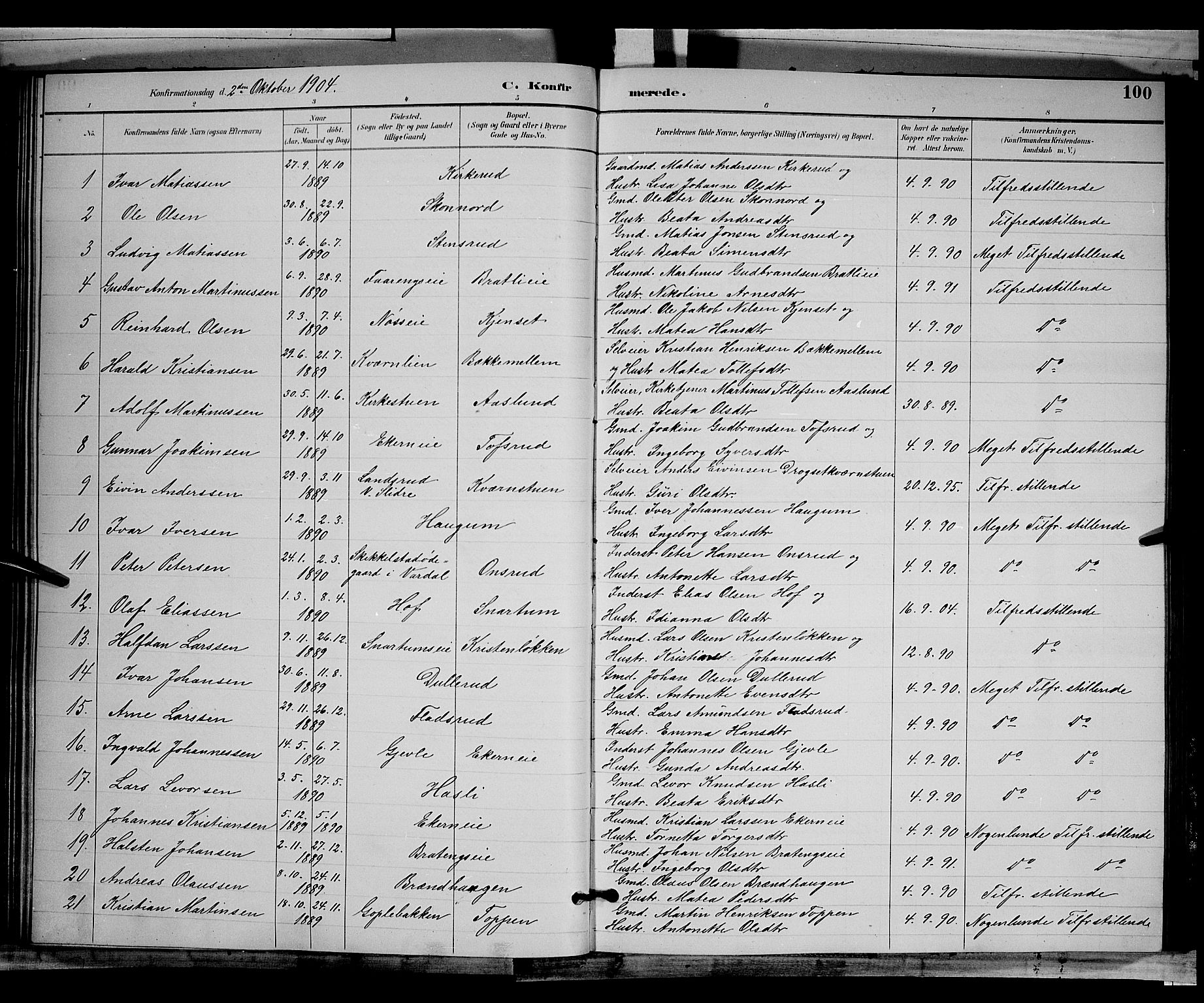 Biri prestekontor, SAH/PREST-096/H/Ha/Hab/L0003: Parish register (copy) no. 3, 1892-1905, p. 100