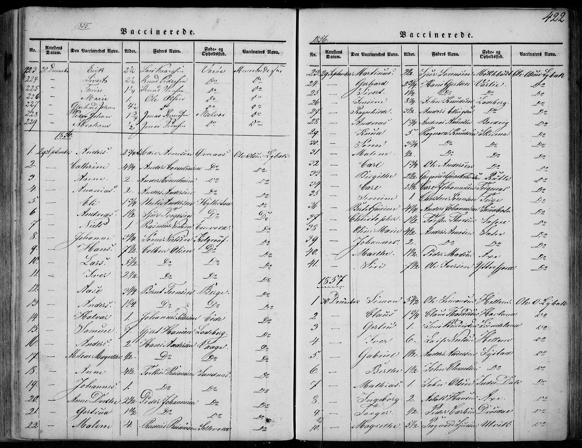 Askvoll sokneprestembete, AV/SAB-A-79501/H/Haa/Haaa/L0011/0002: Parish register (official) no. A 11 II, 1845-1878, p. 422