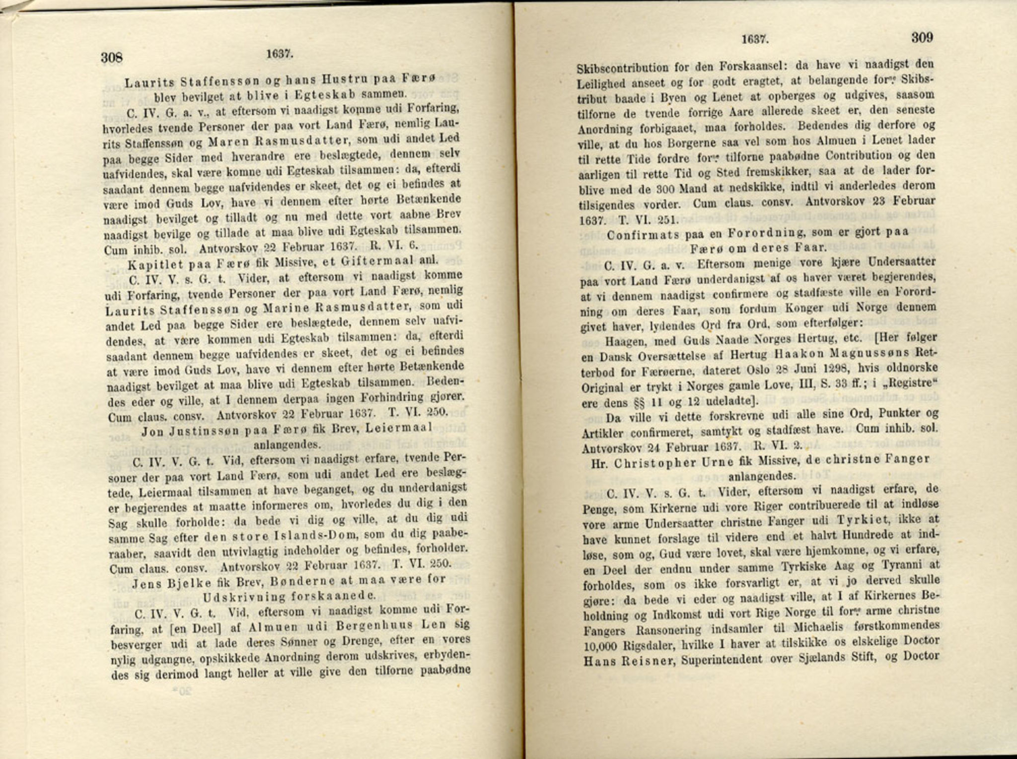 Publikasjoner utgitt av Det Norske Historiske Kildeskriftfond, PUBL/-/-/-: Norske Rigs-Registranter, bind 7, 1635-1640, p. 308-309
