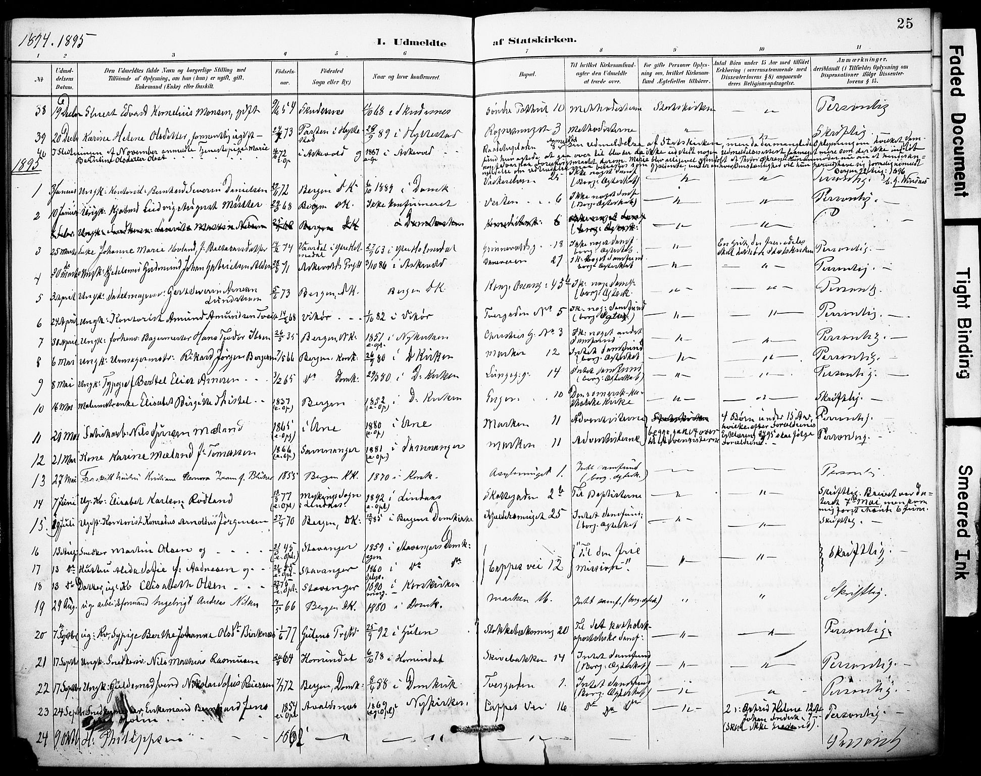 Domkirken sokneprestembete, SAB/A-74801/H/Haa: Parish register (official) no. I 1, 1887-1908, p. 25
