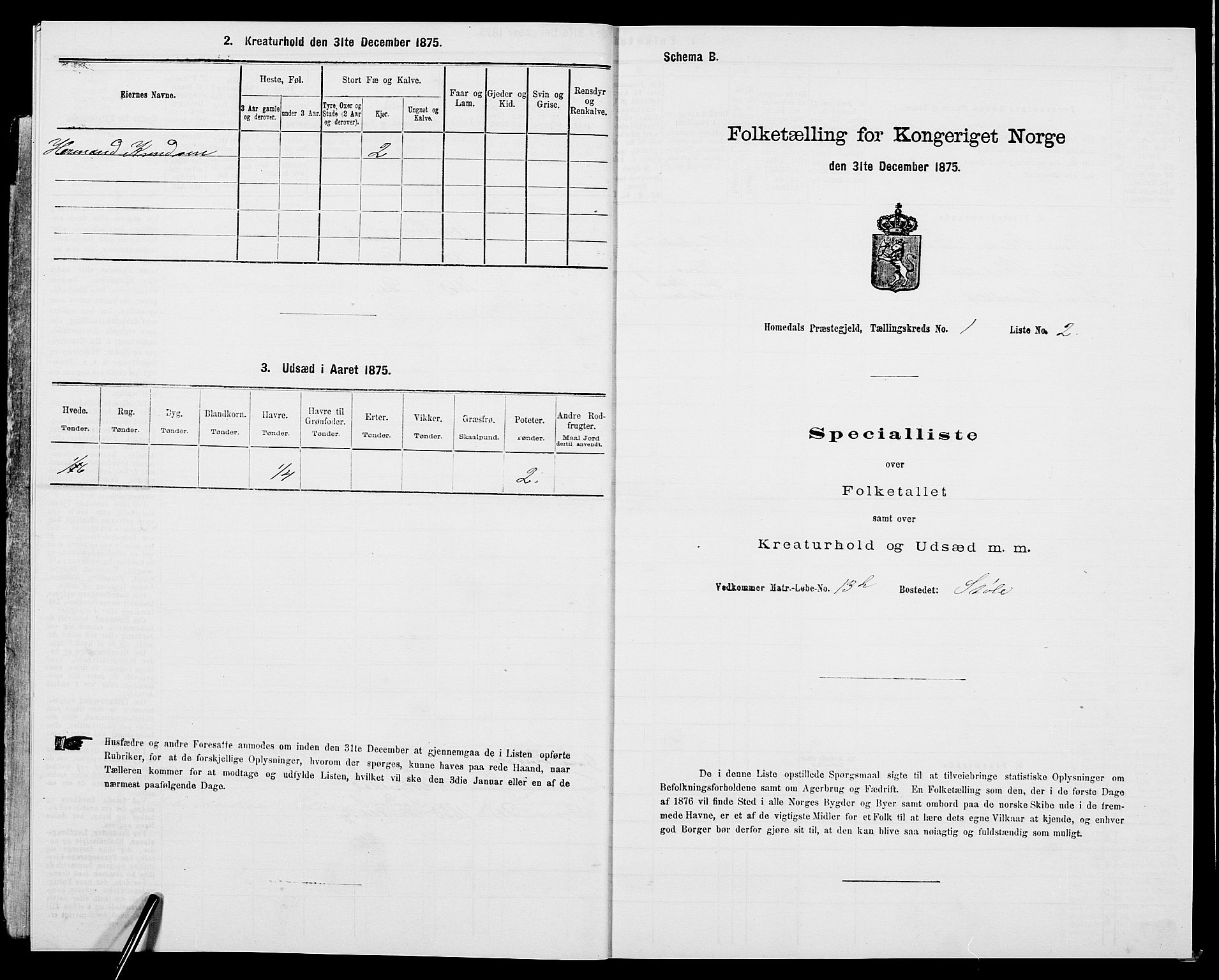 SAK, 1875 census for 0924P Homedal, 1875, p. 353