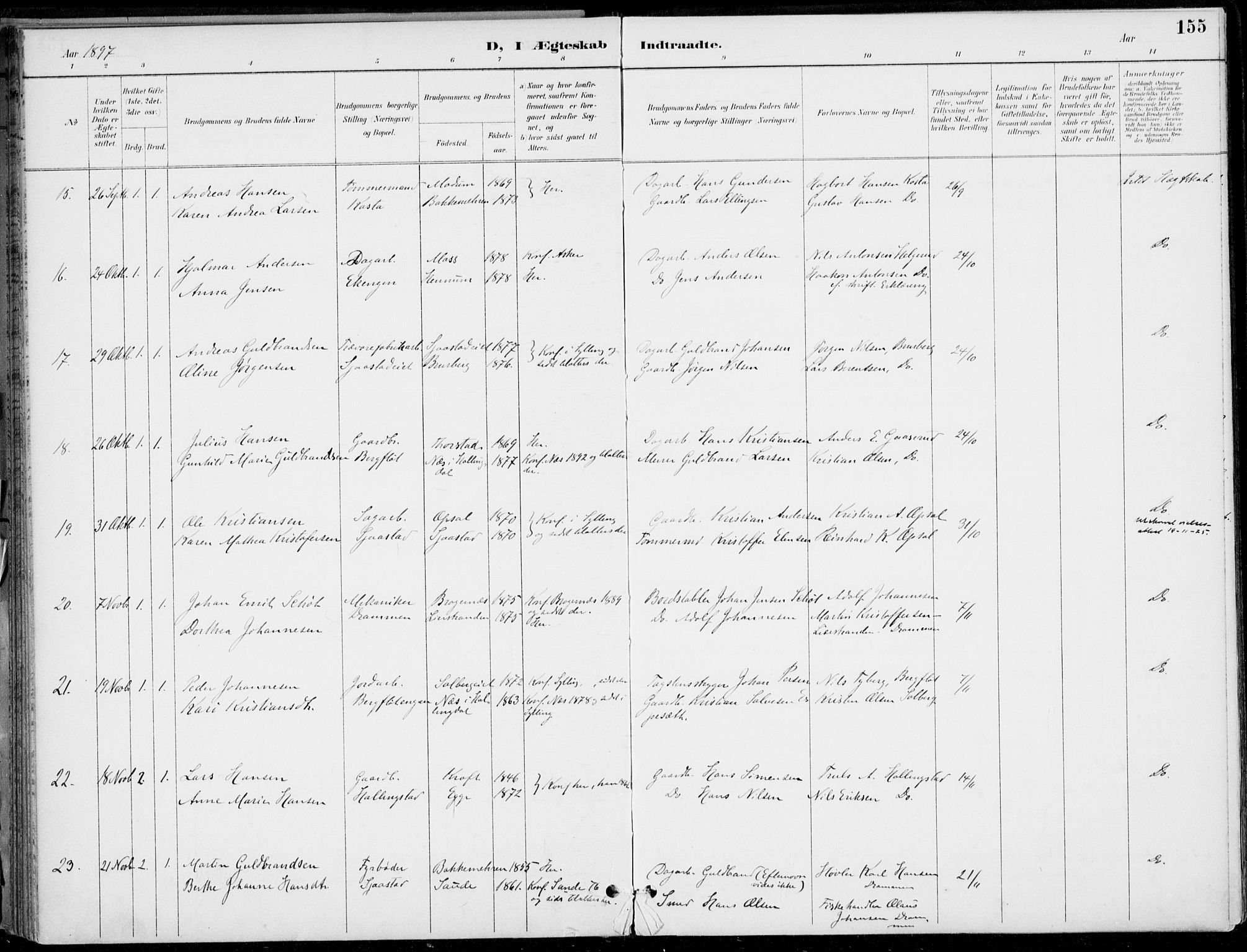 Lier kirkebøker, AV/SAKO-A-230/F/Fa/L0016: Parish register (official) no. I 16, 1895-1900, p. 155