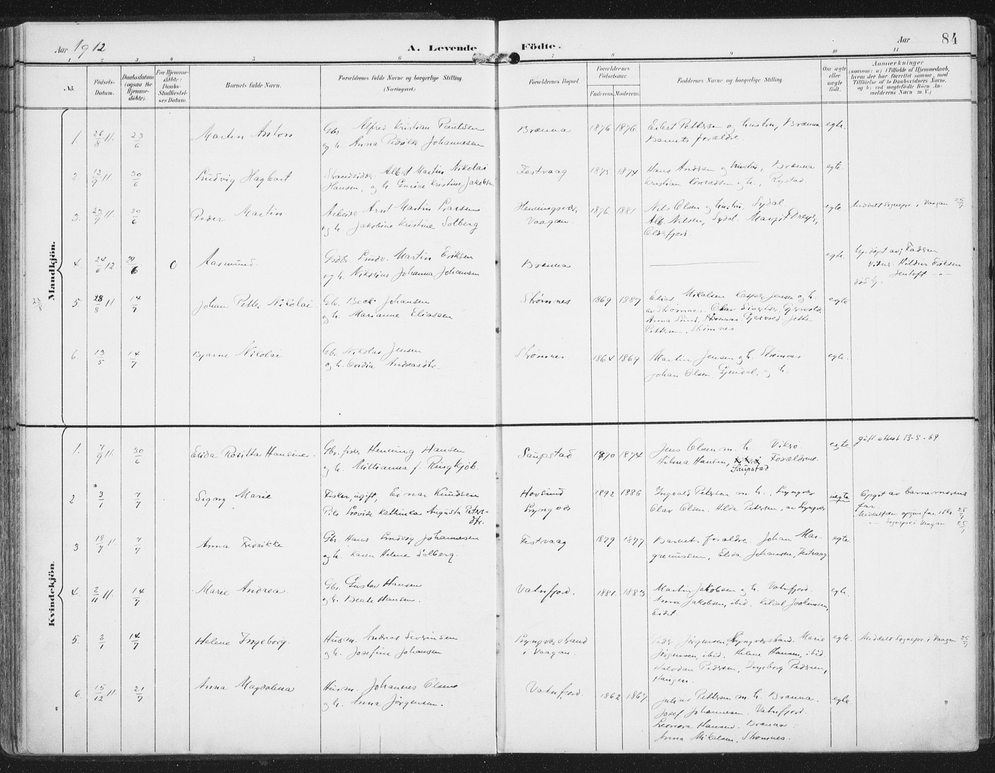 Ministerialprotokoller, klokkerbøker og fødselsregistre - Nordland, SAT/A-1459/876/L1098: Parish register (official) no. 876A04, 1896-1915, p. 84
