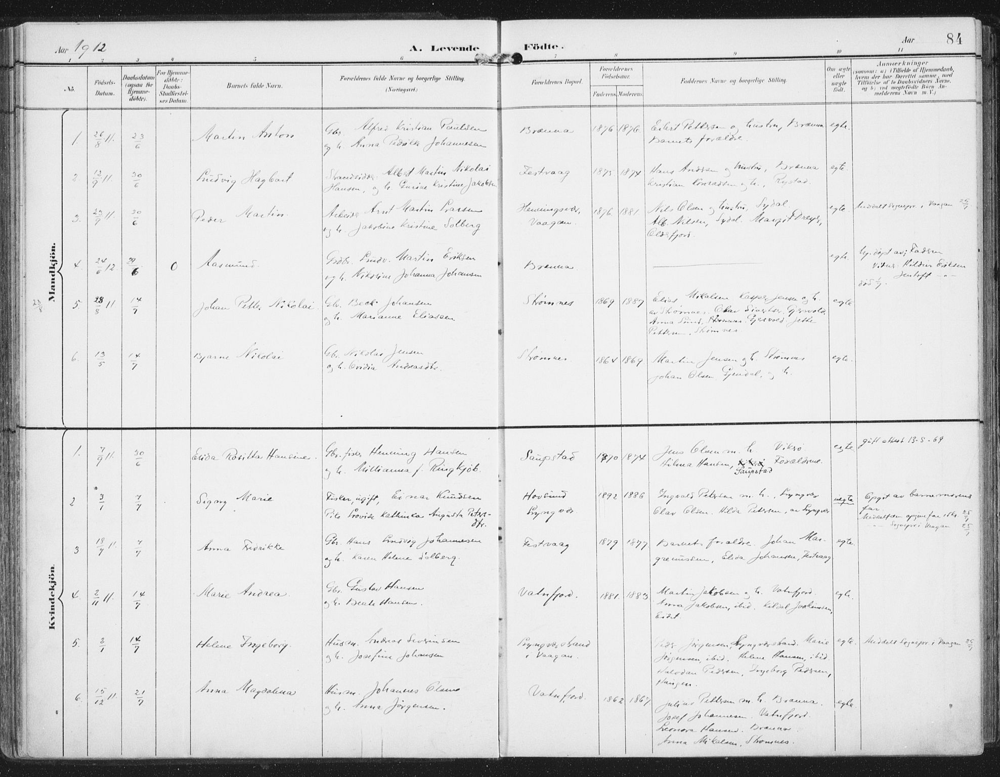 Ministerialprotokoller, klokkerbøker og fødselsregistre - Nordland, AV/SAT-A-1459/876/L1098: Parish register (official) no. 876A04, 1896-1915, p. 84