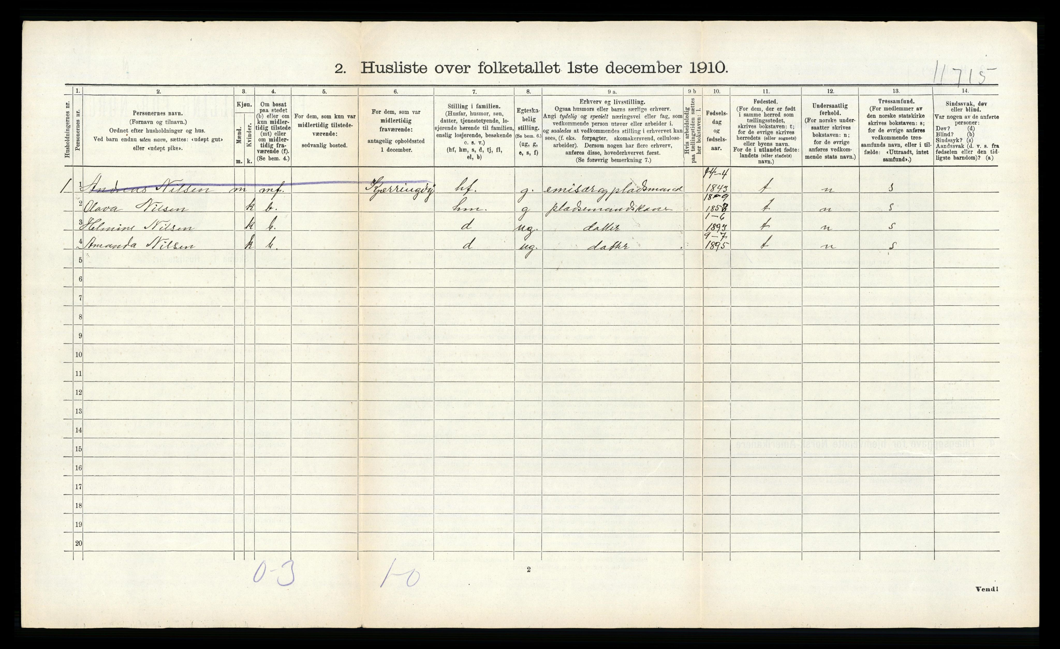 RA, 1910 census for Dønnes, 1910, p. 335