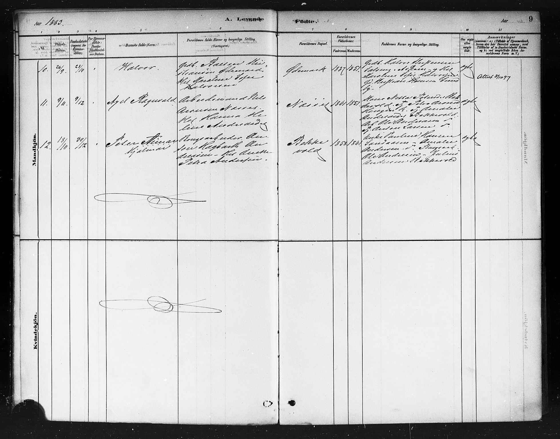 Ås prestekontor Kirkebøker, AV/SAO-A-10894/F/Fb/L0001: Parish register (official) no. II 1, 1881-1895, p. 9