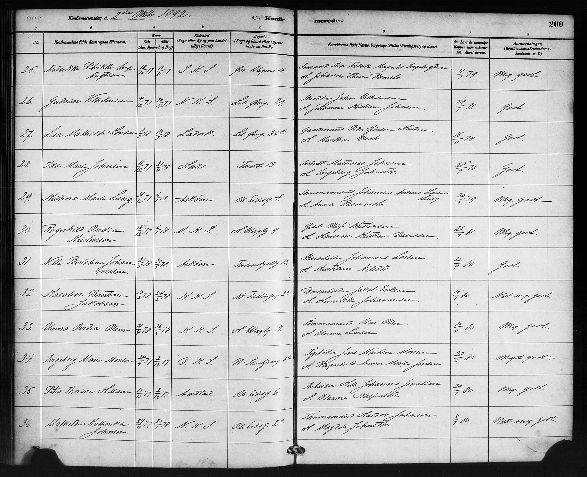 Korskirken sokneprestembete, SAB/A-76101/H/Haa/L0029: Parish register (official) no. C 5, 1880-1892, p. 200