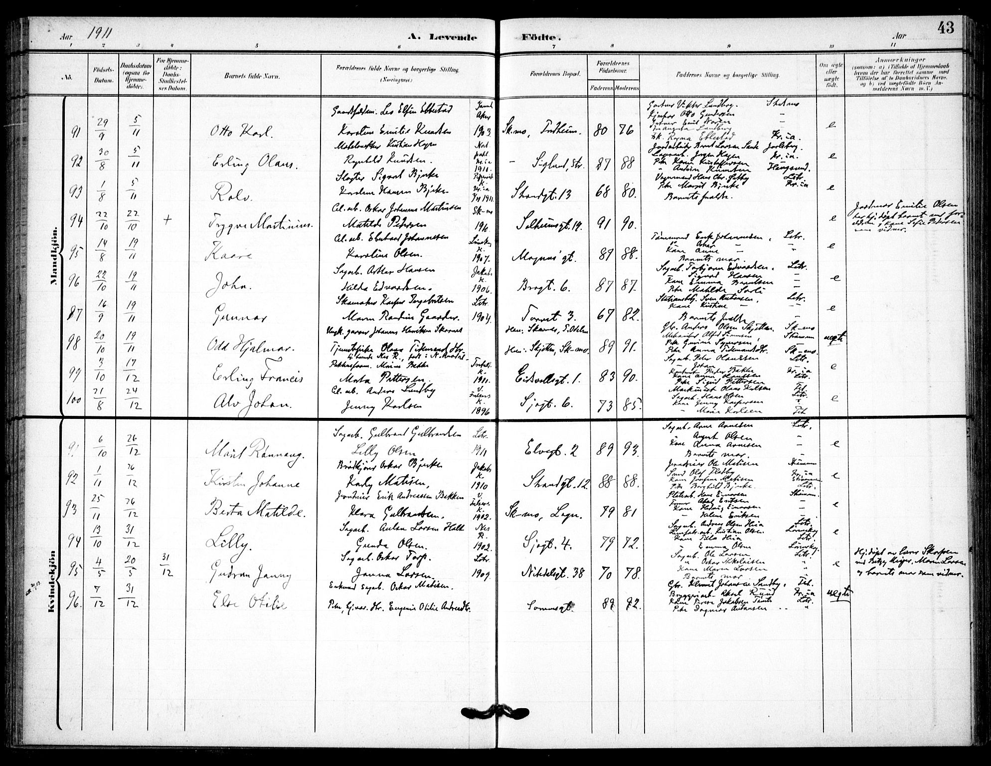 Skedsmo prestekontor Kirkebøker, AV/SAO-A-10033a/F/Fc/L0001: Parish register (official) no. III 1, 1908-1916, p. 43