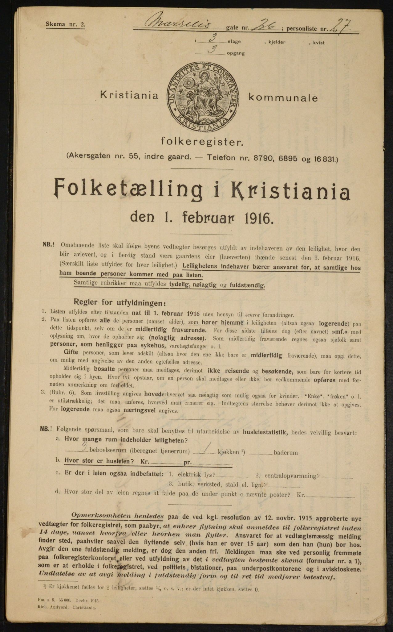 OBA, Municipal Census 1916 for Kristiania, 1916, p. 66115