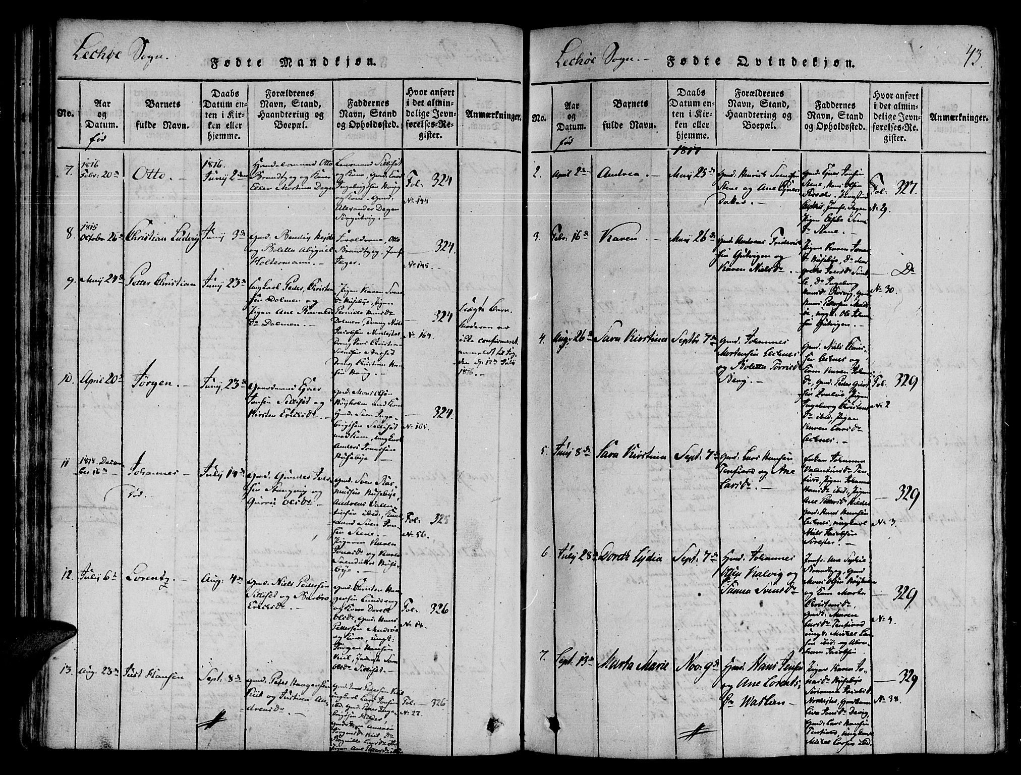 Ministerialprotokoller, klokkerbøker og fødselsregistre - Nord-Trøndelag, SAT/A-1458/780/L0636: Parish register (official) no. 780A03 /2, 1815-1829, p. 43