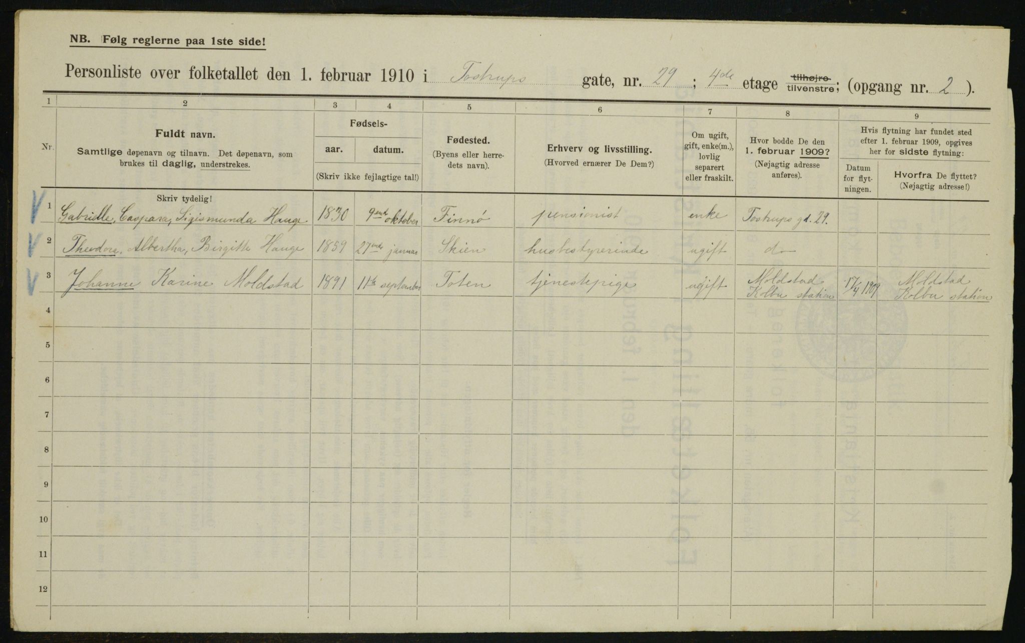 OBA, Municipal Census 1910 for Kristiania, 1910, p. 109511