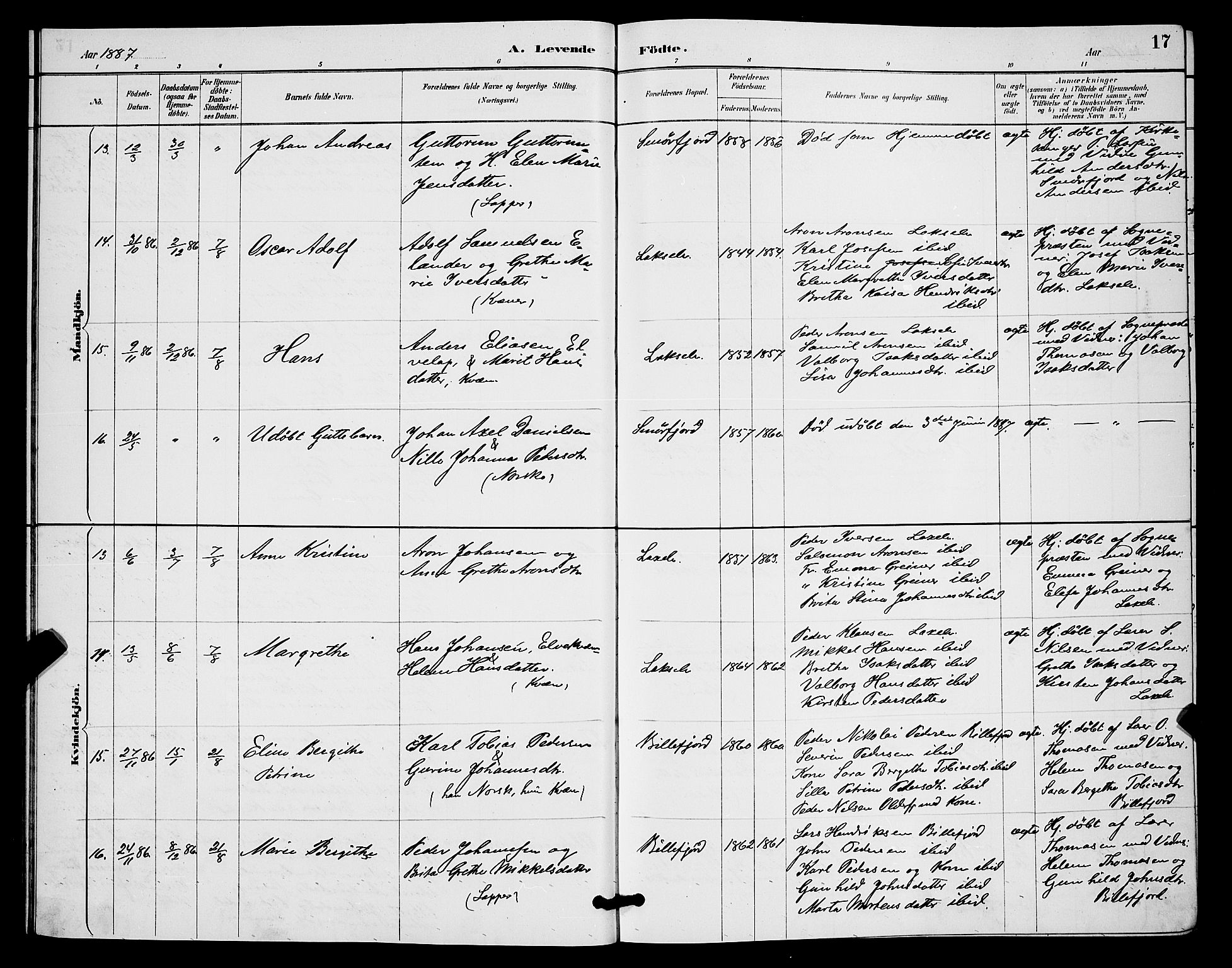 Kistrand/Porsanger sokneprestembete, AV/SATØ-S-1351/H/Hb/L0004.klokk: Parish register (copy) no. 4, 1885-1894, p. 17