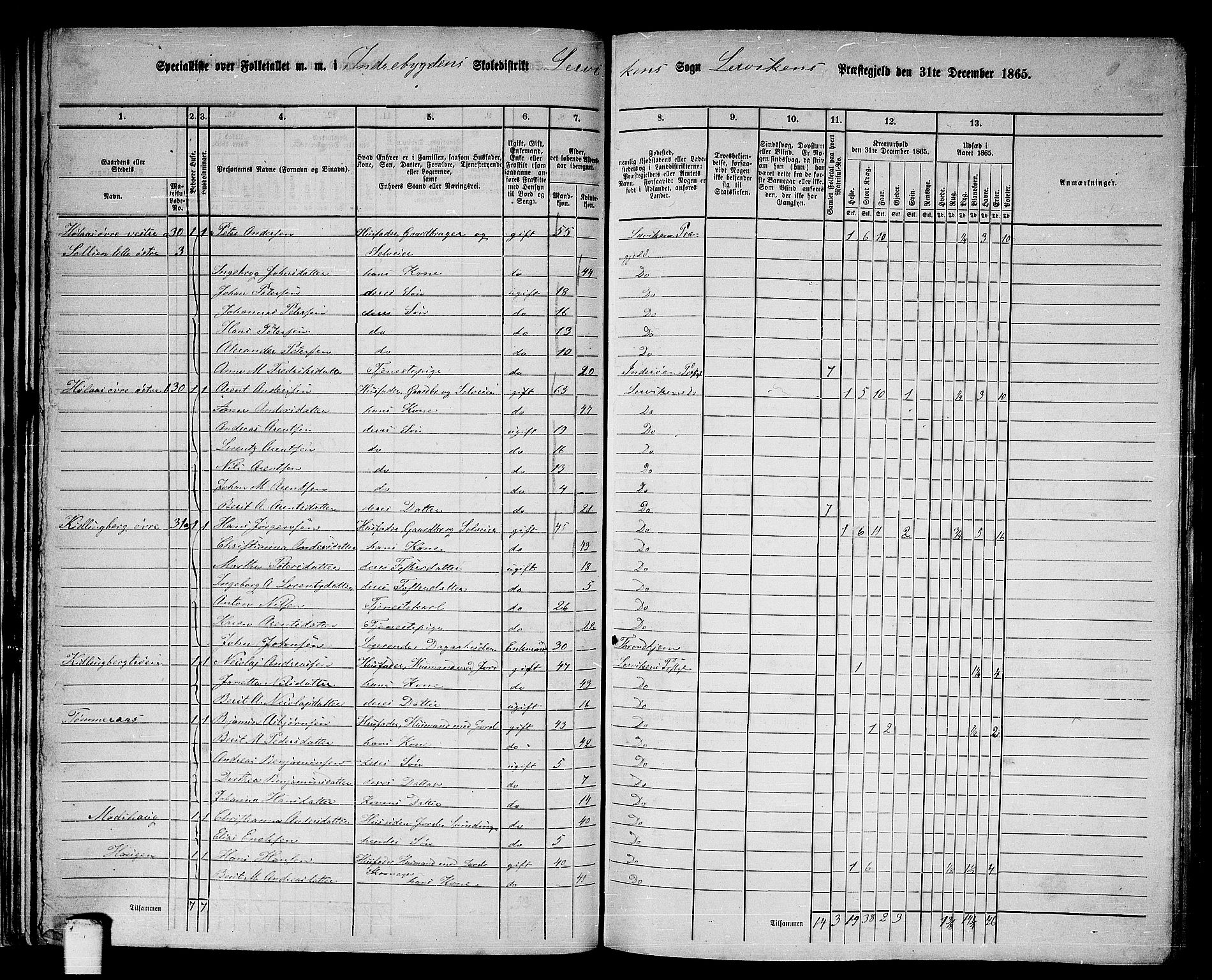 RA, 1865 census for Leksvik, 1865, p. 43