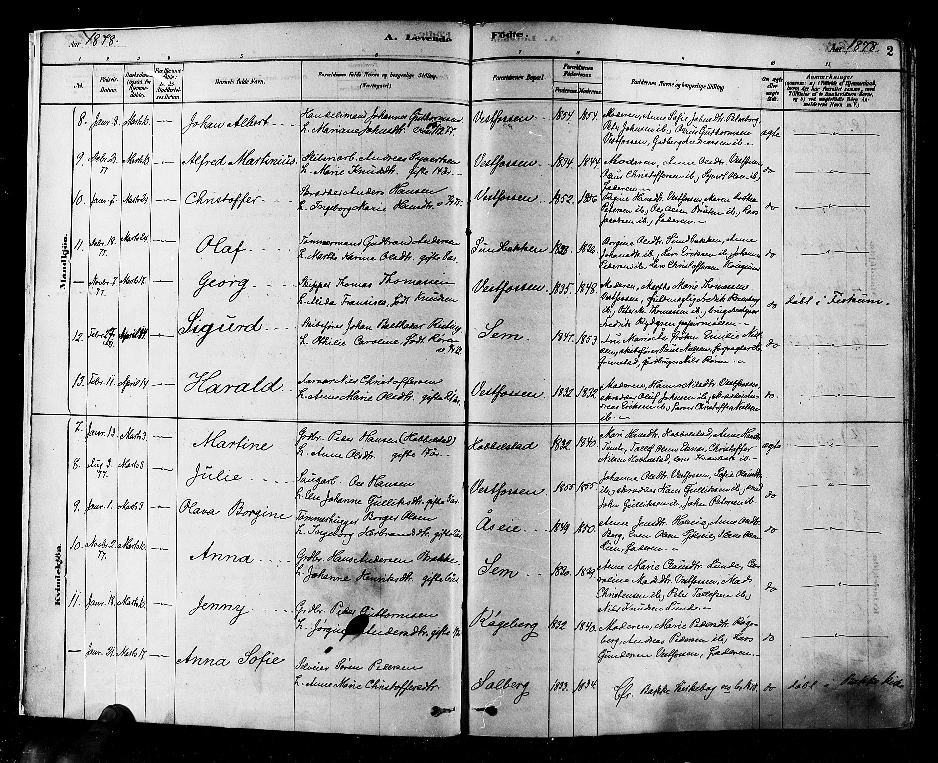 Eiker kirkebøker, SAKO/A-4/F/Fb/L0001: Parish register (official) no. II 1, 1878-1888, p. 2