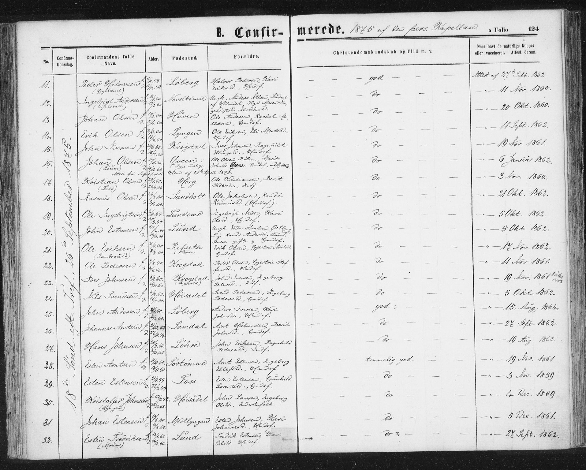Ministerialprotokoller, klokkerbøker og fødselsregistre - Sør-Trøndelag, SAT/A-1456/692/L1104: Parish register (official) no. 692A04, 1862-1878, p. 124
