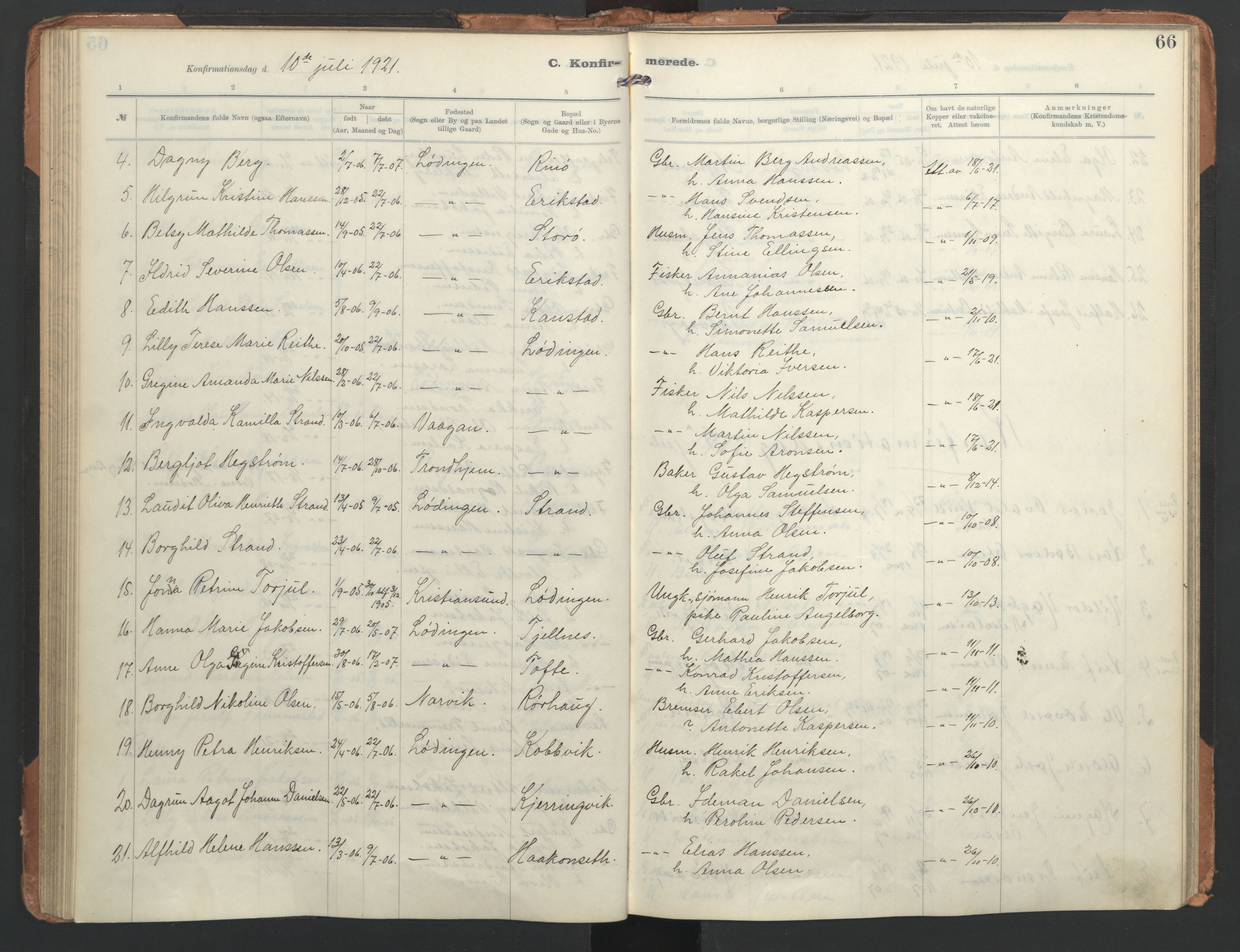 Ministerialprotokoller, klokkerbøker og fødselsregistre - Nordland, AV/SAT-A-1459/872/L1042: Parish register (official) no. 872A17, 1910-1937, p. 66