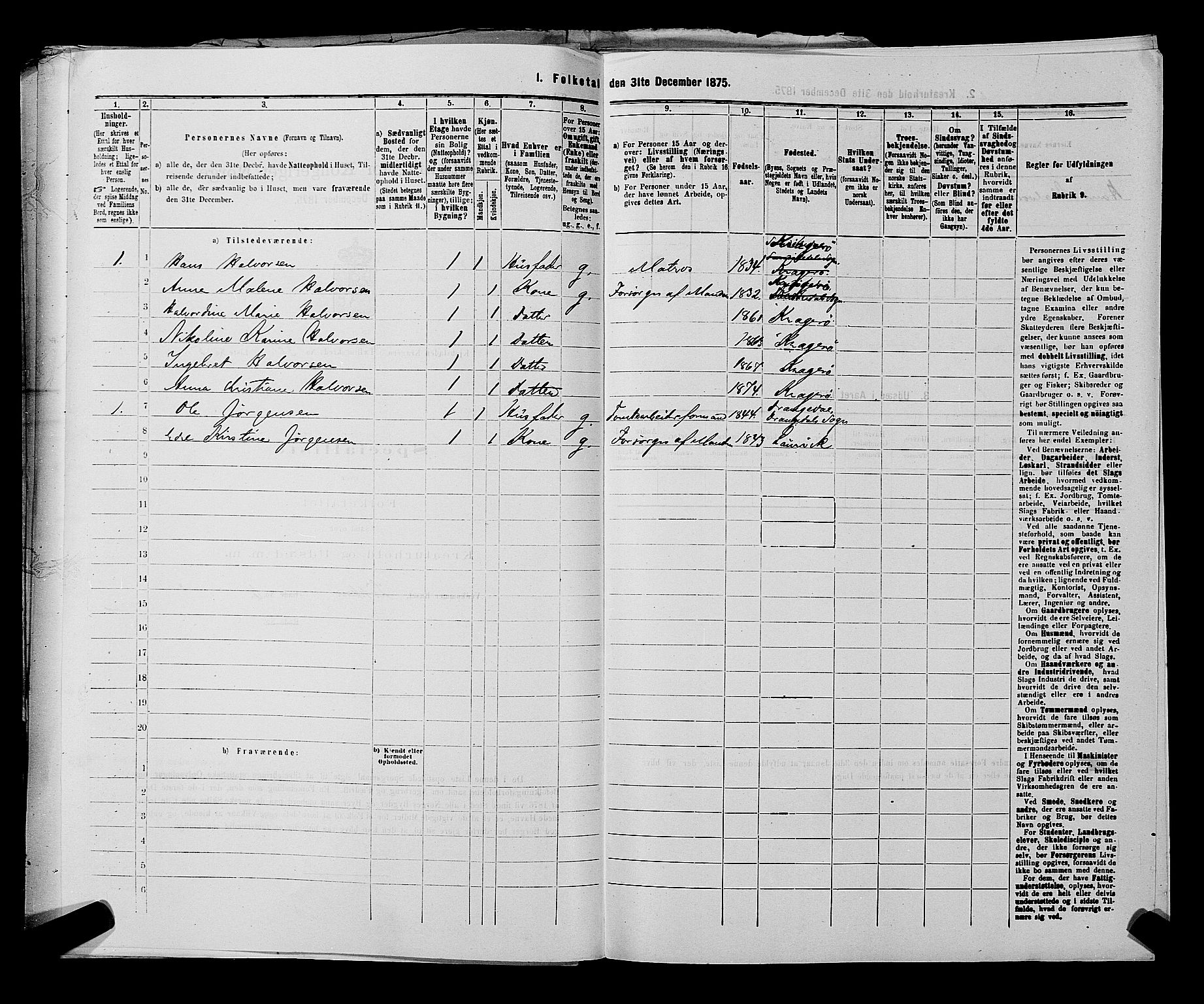 SAKO, 1875 census for 0801P Kragerø, 1875, p. 836