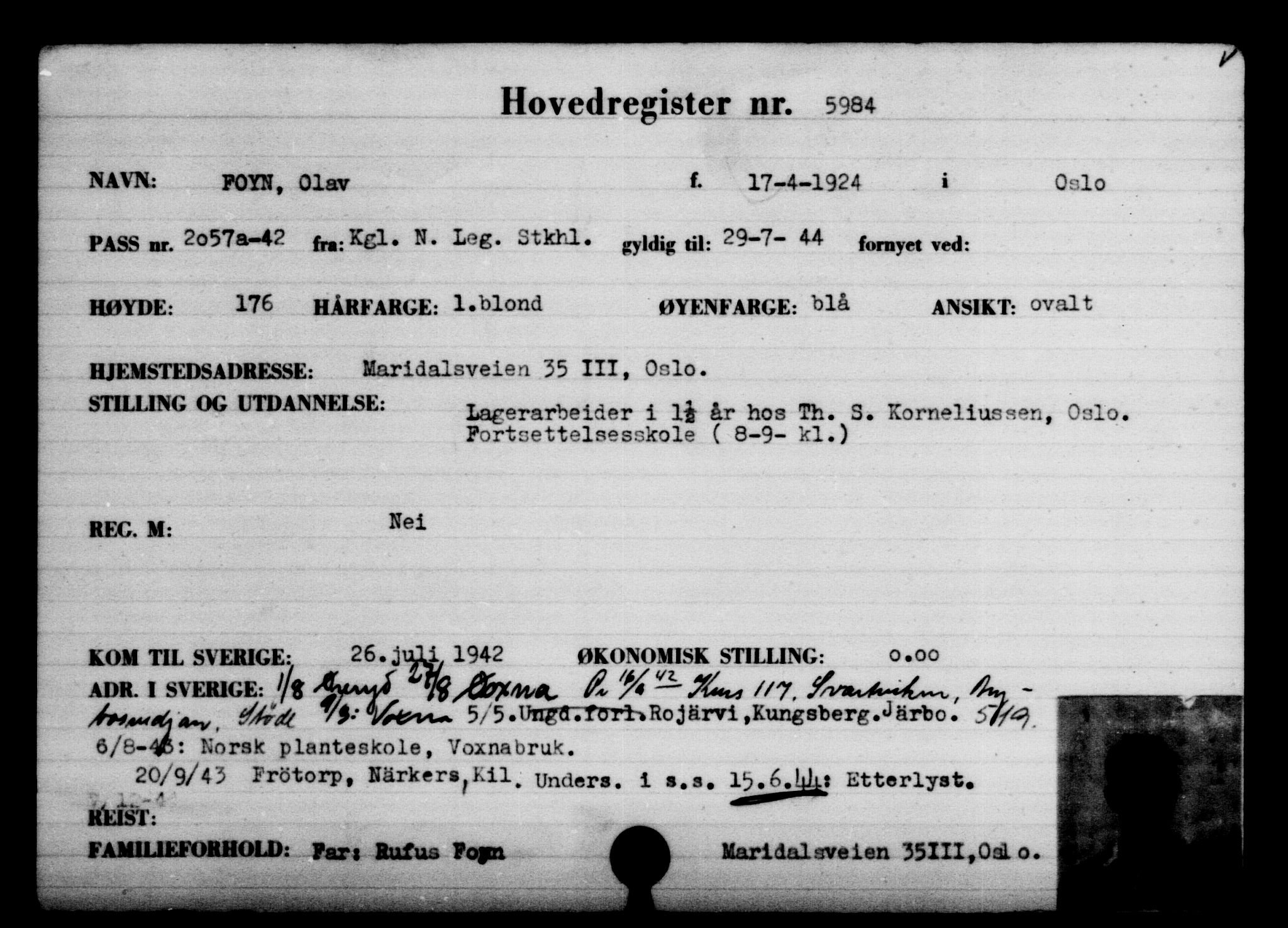 Utenriksstasjonene, Legasjonen i Stockholm, Flyktningkontoret, AV/RA-S-6753/V/Va/L0004: Kjesäterkartoteket, flyktninger med registreringsnr. 3496-6610, 1940-1945, p. 2908