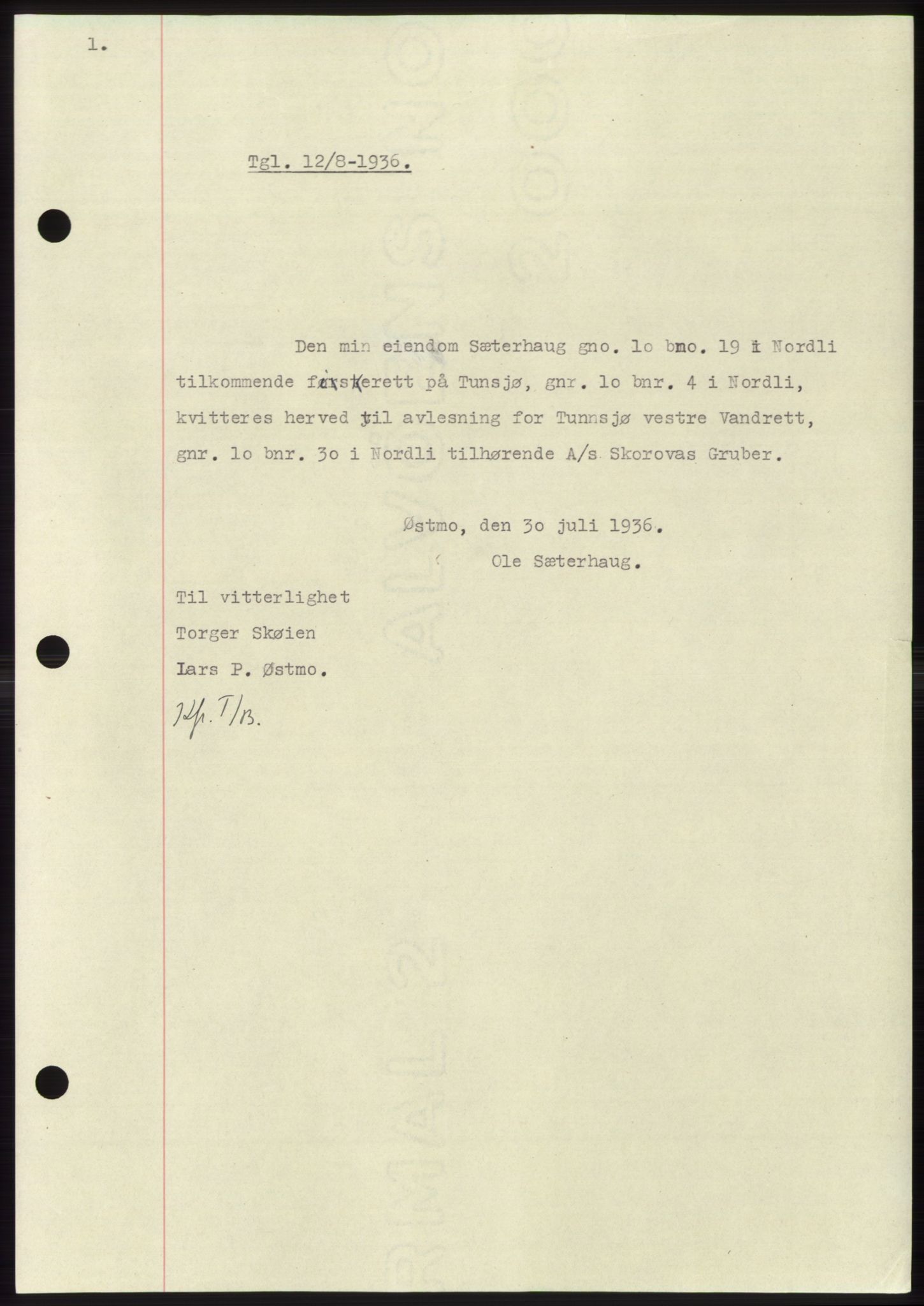 Namdal sorenskriveri, AV/SAT-A-4133/1/2/2C: Mortgage book no. -, 1935-1936, Deed date: 12.08.1936