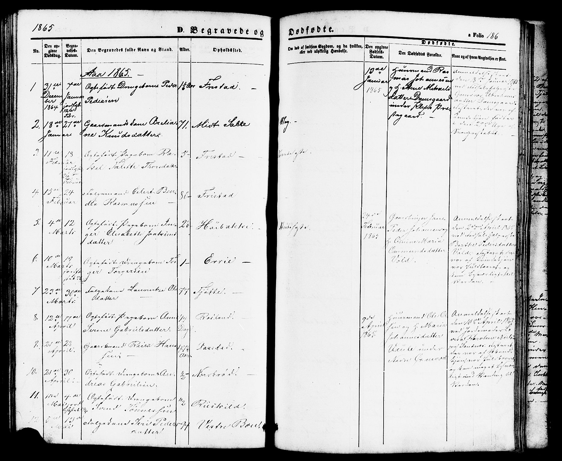 Klepp sokneprestkontor, AV/SAST-A-101803/001/3/30BB/L0002: Parish register (copy) no. B 2, 1860-1875, p. 186