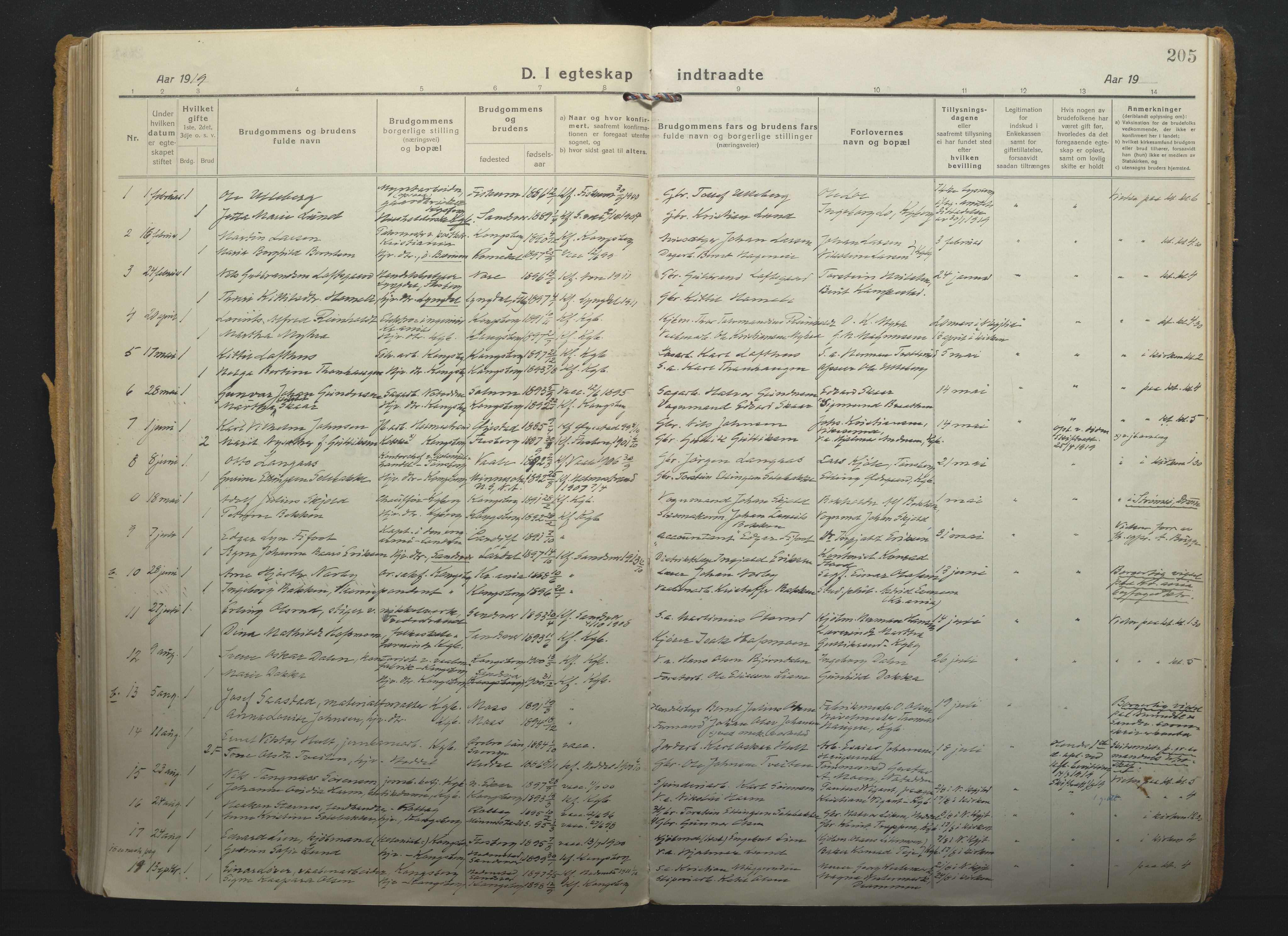 Kongsberg kirkebøker, AV/SAKO-A-22/F/Fb/L0005: Parish register (official) no. II 5, 1918-1930, p. 205