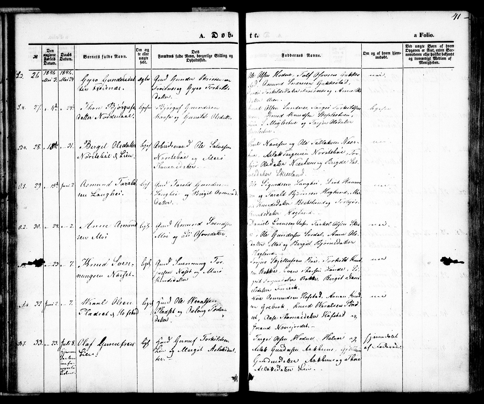 Bygland sokneprestkontor, AV/SAK-1111-0006/F/Fa/Fab/L0004: Parish register (official) no. A 4, 1842-1858, p. 41