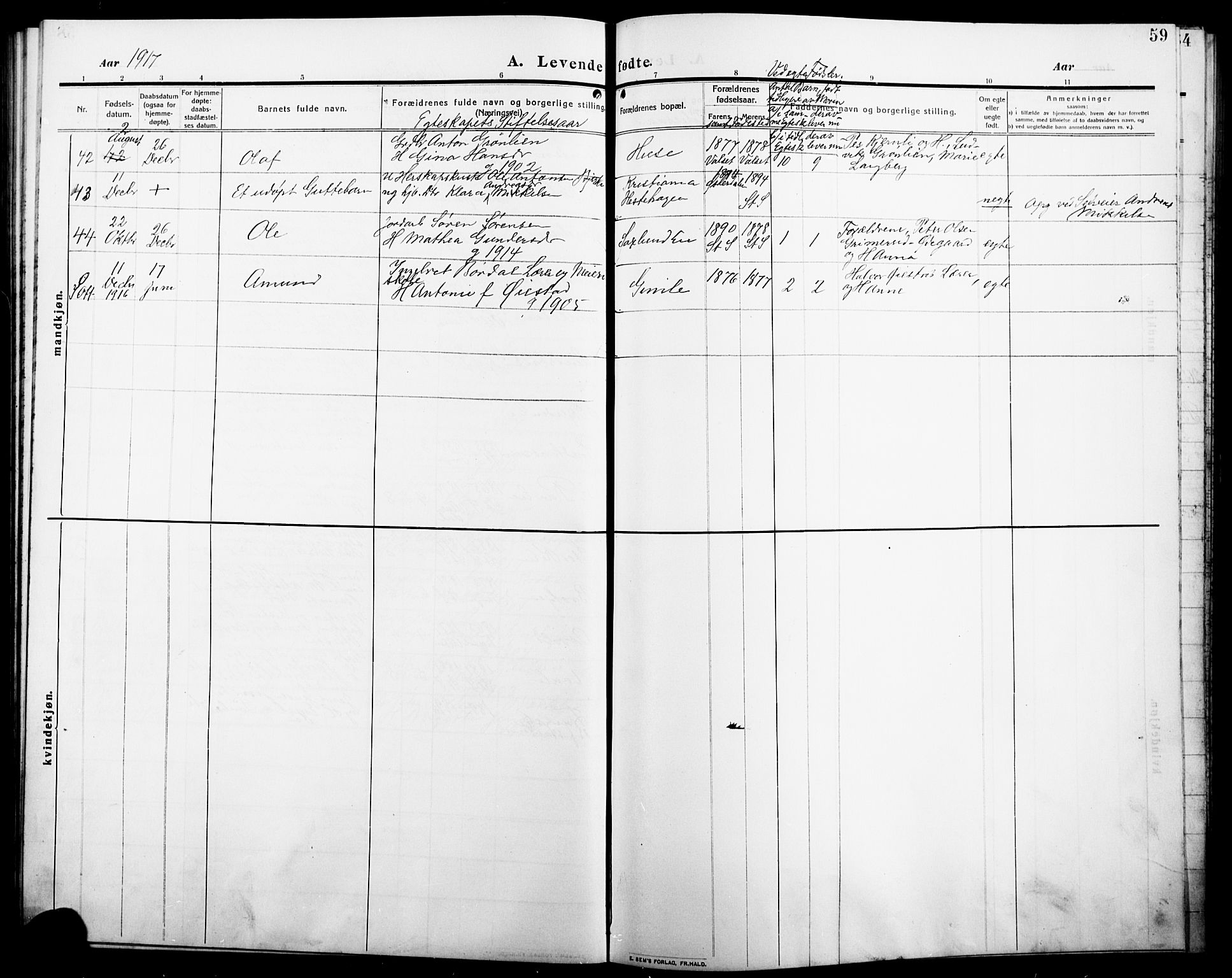 Stange prestekontor, AV/SAH-PREST-002/L/L0014: Parish register (copy) no. 14, 1909-1917, p. 59