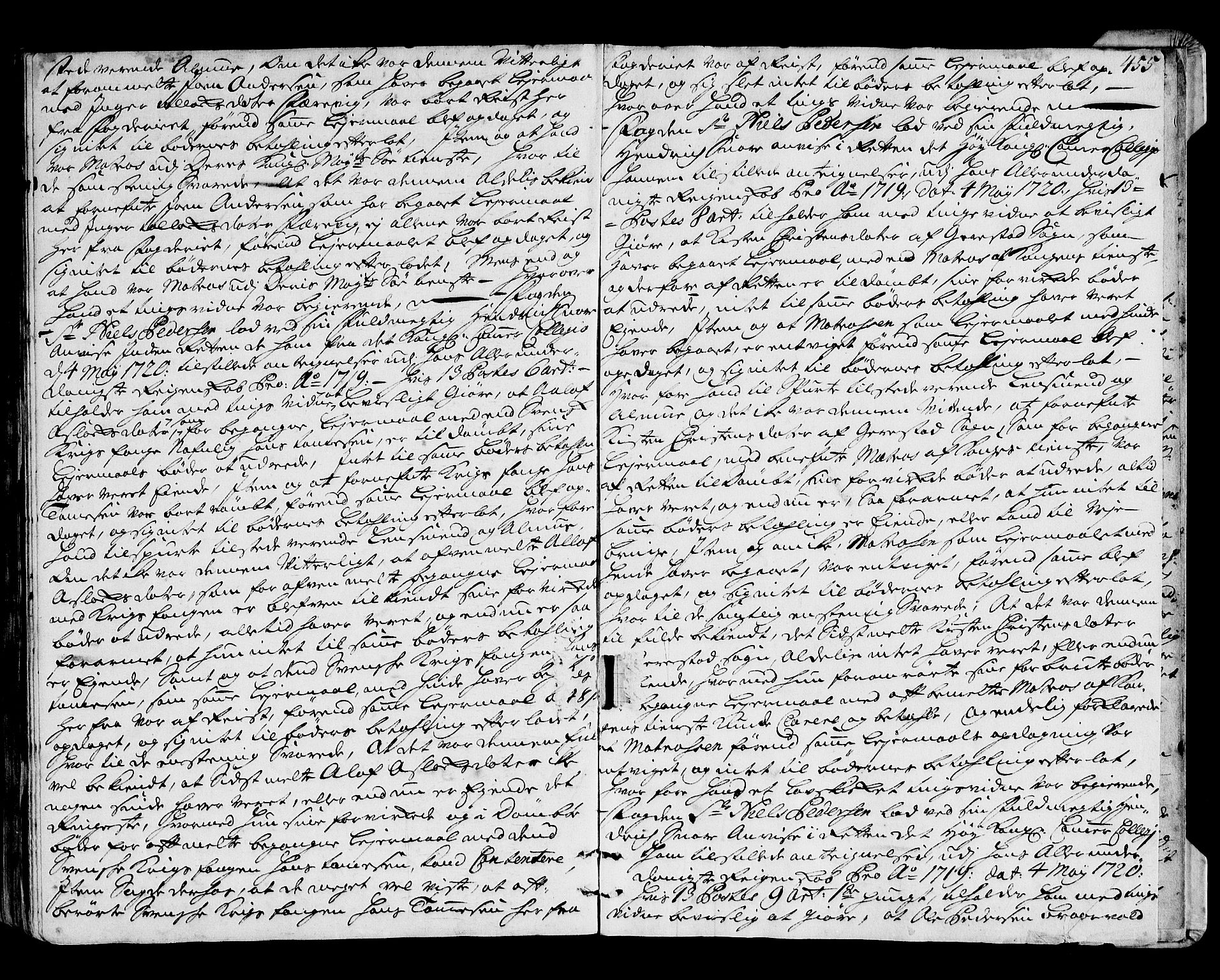 Nedenes sorenskriveri før 1824, SAK/1221-0007/F/Fa/L0018: Tingbok med register nr 13, 1717-1720, p. 454b-455a