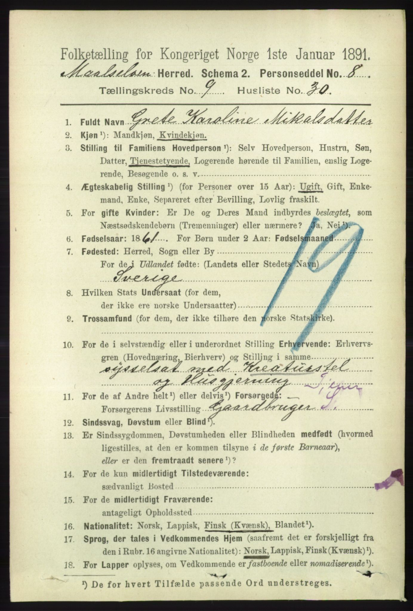 RA, 1891 census for 1924 Målselv, 1891, p. 2957