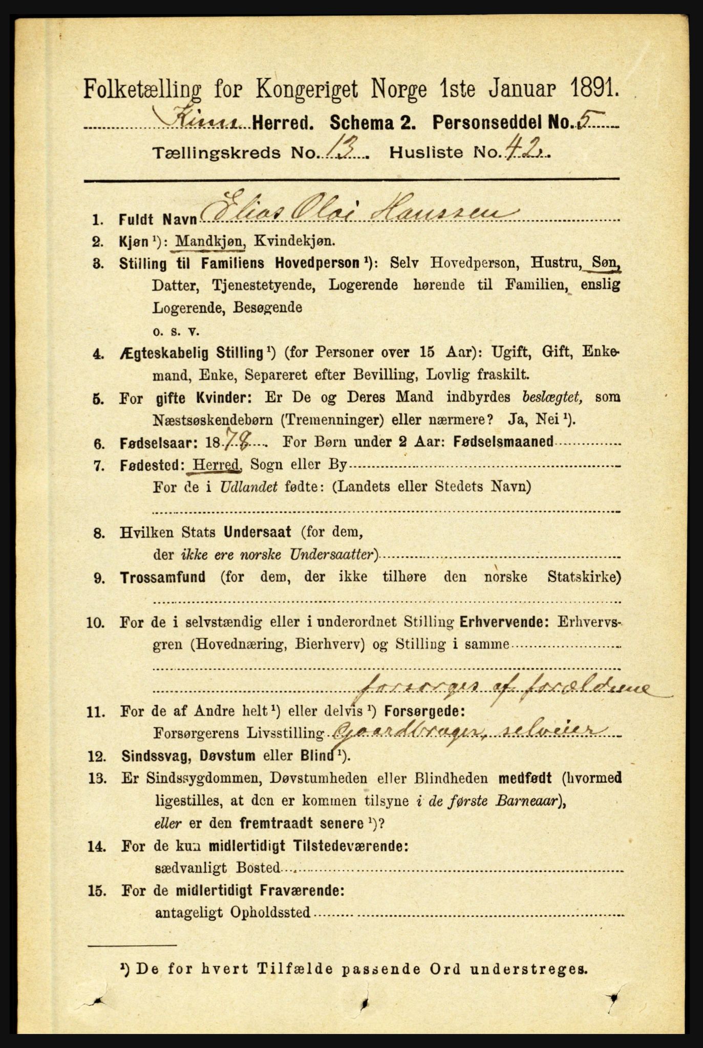 RA, 1891 census for 1437 Kinn, 1891, p. 5344