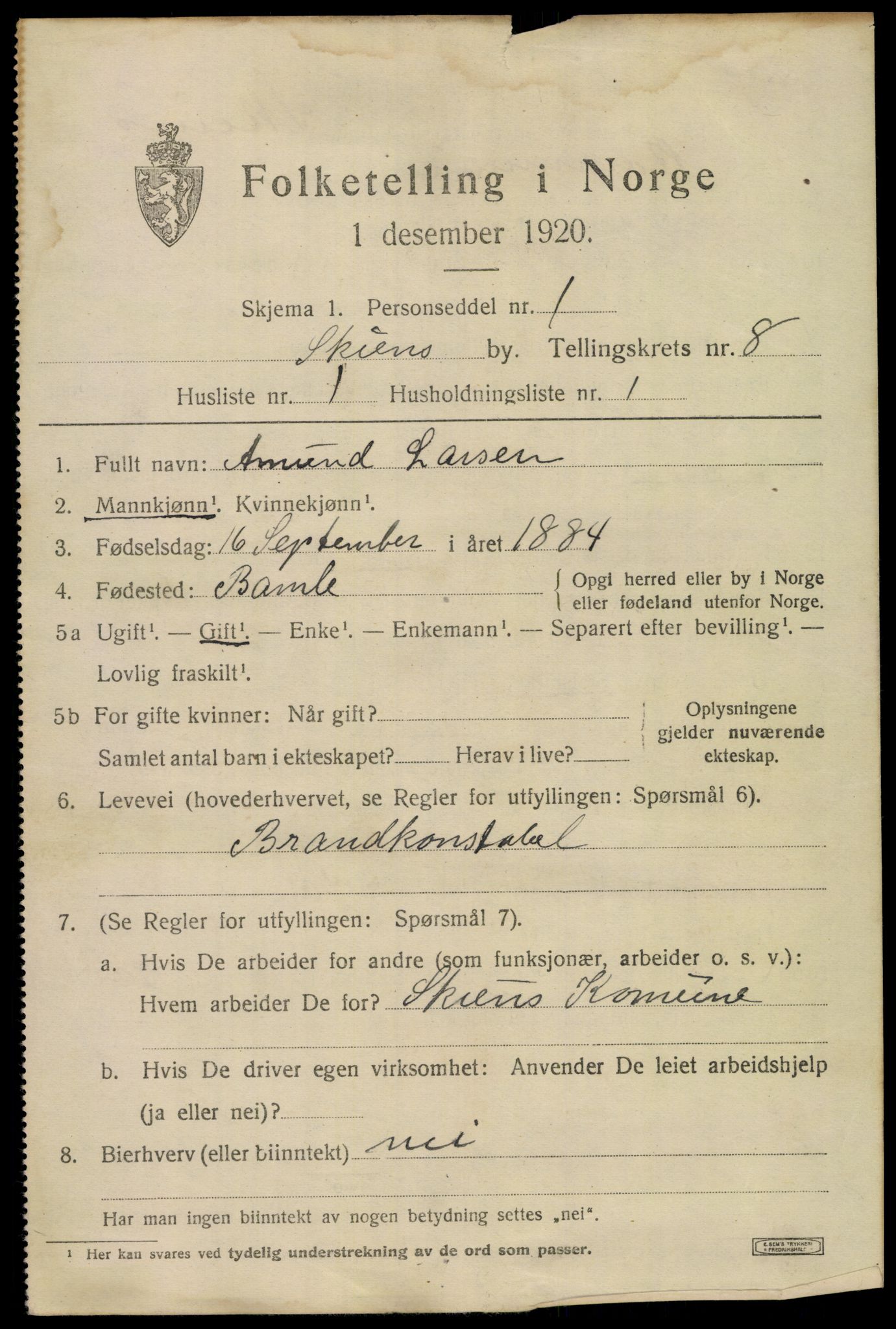 SAKO, 1920 census for Skien, 1920, p. 27330