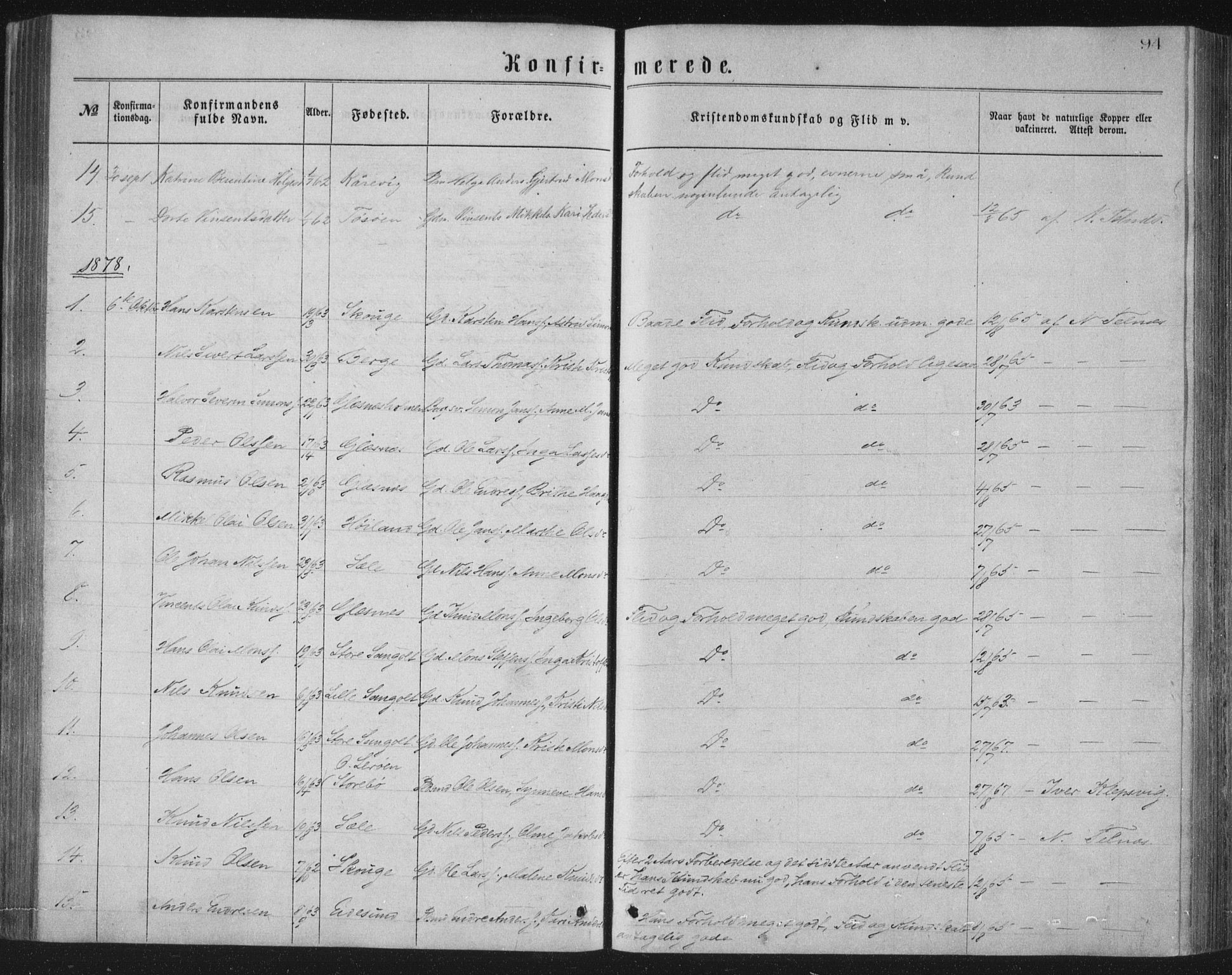 Sund sokneprestembete, SAB/A-99930: Parish register (copy) no. B 2, 1874-1881, p. 94