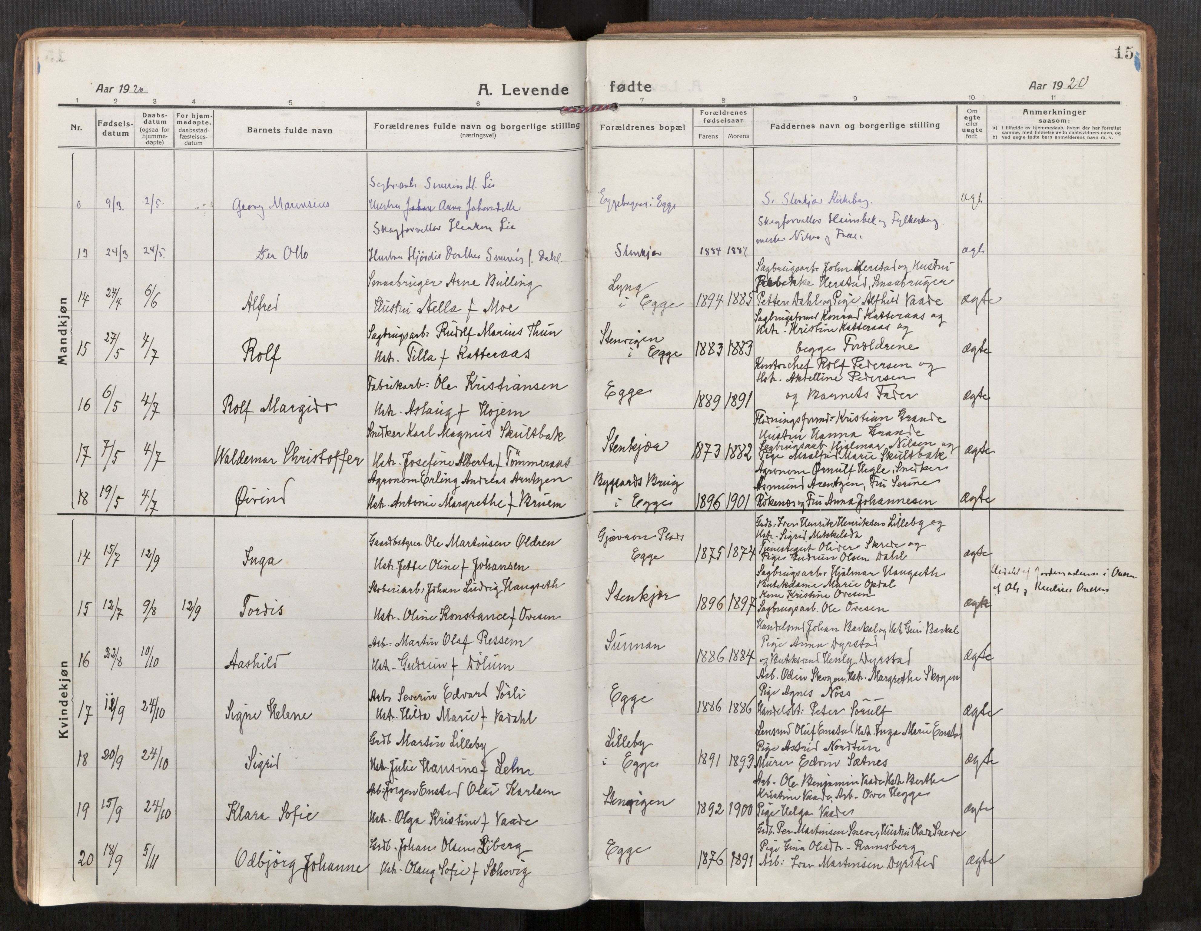 Steinkjer sokneprestkontor, AV/SAT-A-1541/01/H/Ha/Haa/L0004: Parish register (official) no. 4, 1918-1924, p. 15
